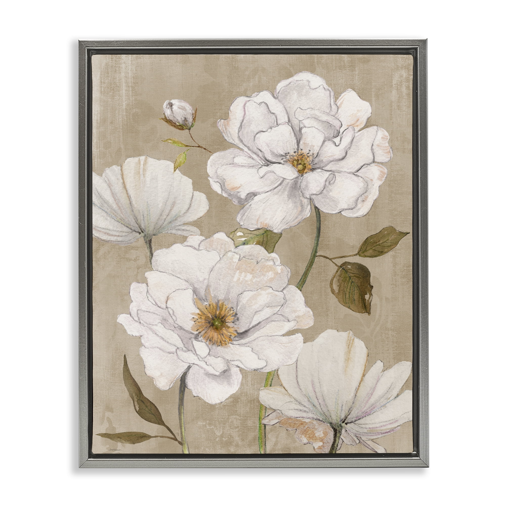 Stupell Industries Rustic Magnolia Blooms Gray Framed Floater Canvas Wall Art, design by Carol Robinson