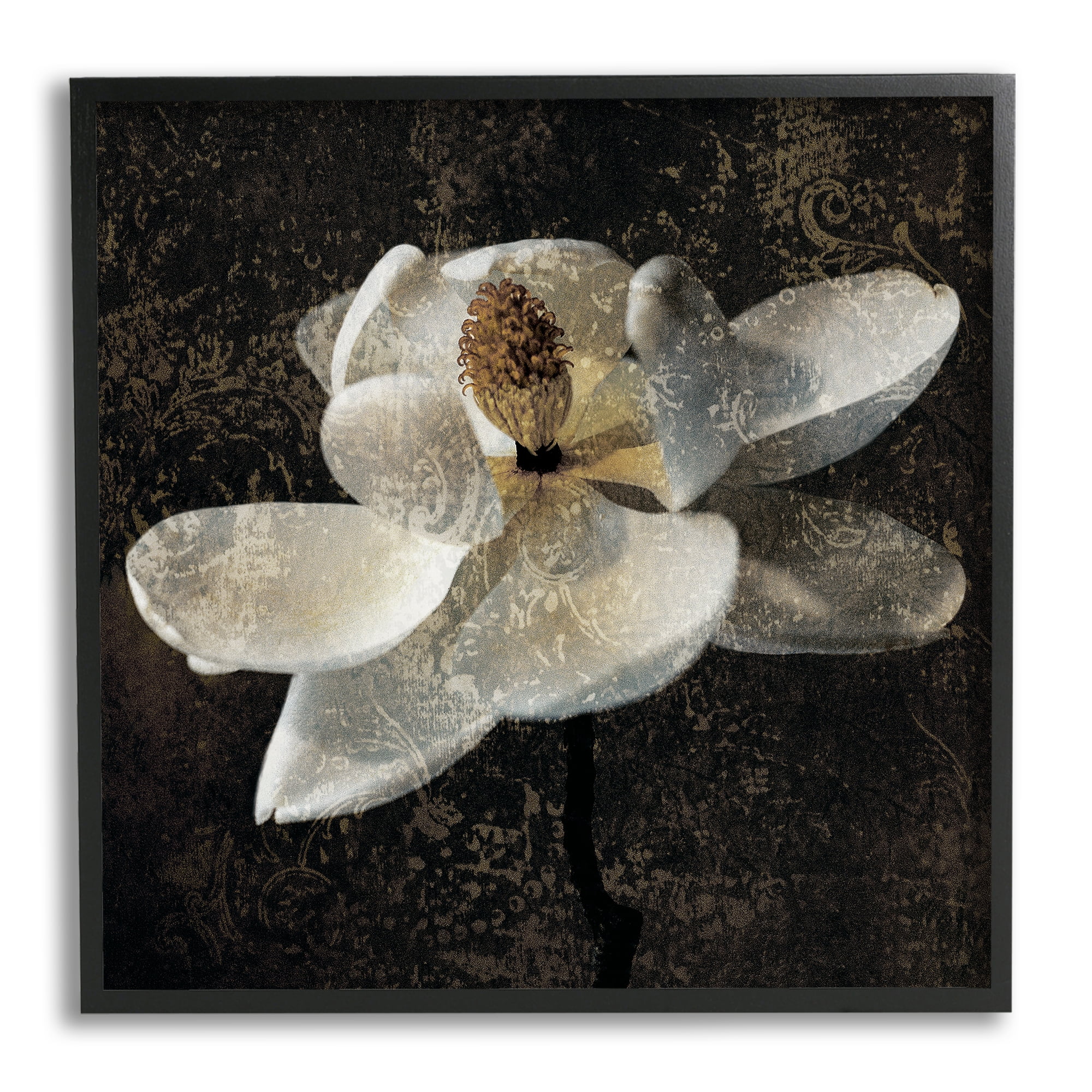 Stupell Industries Rustic Magnolia Flower Botanical & Floral Painting Black Framed Art Print Wall Art, 17 x 17