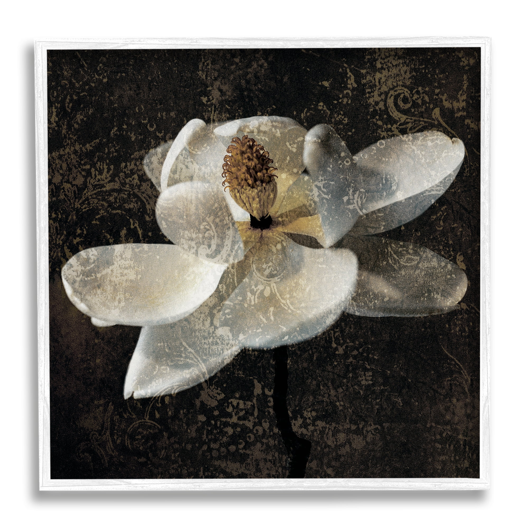 Stupell Industries Rustic Magnolia Flower Botanical & Floral Painting White Framed Art Print Wall Art, 12 x 12