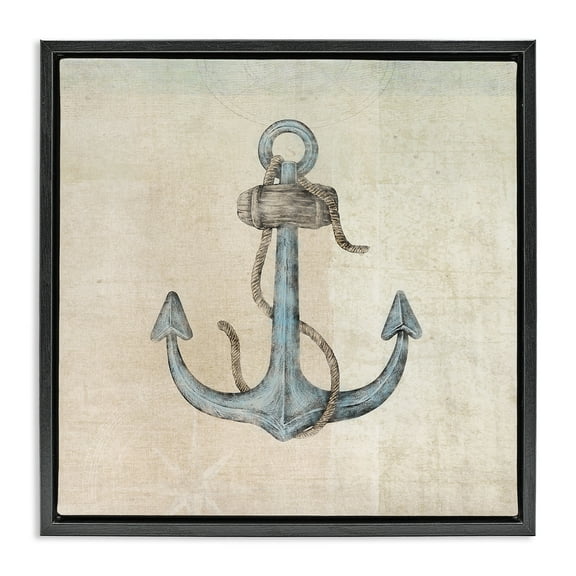Stupell Industries Rustic Maritime Anchor Nautical & Beach Painting Black Floater Framed Canvas Art Print Wall Art, 18 x 18