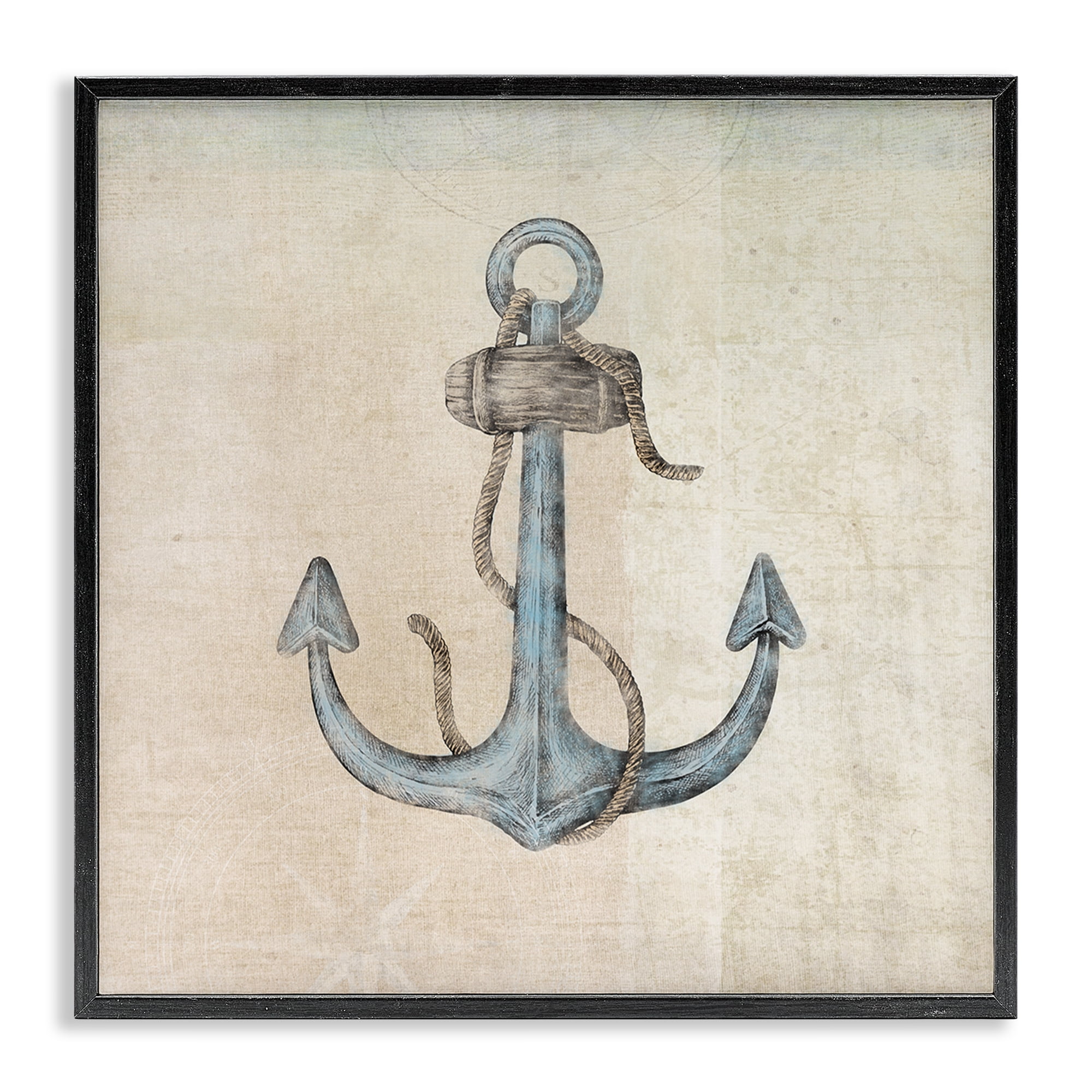 Stupell Industries Rustic Maritime Anchor Nautical & Beach Painting Black Framed Art Print Wall Art, 17 x 17