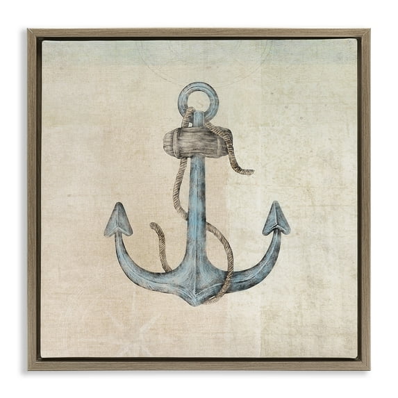 Stupell Industries Rustic Maritime Anchor Nautical & Beach Painting Brown Floater Framed Canvas Art Print Wall Art, 25 x 25