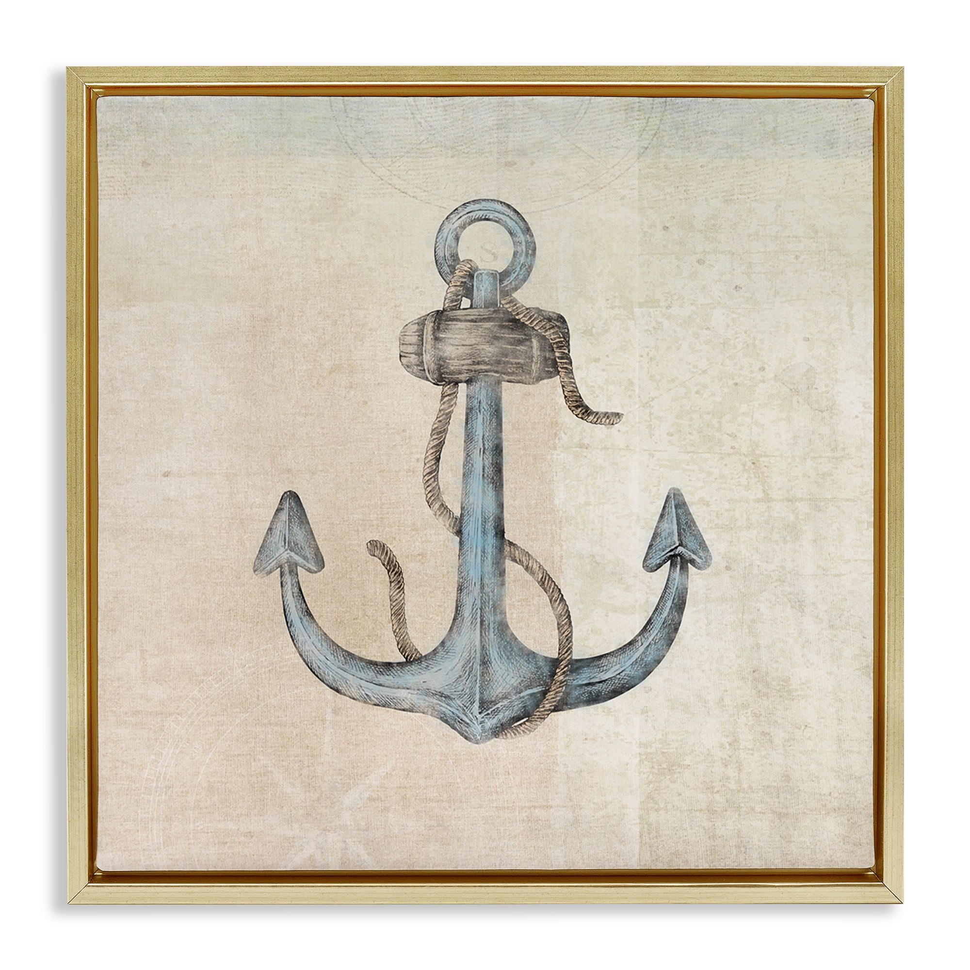Stupell Industries Rustic Maritime Anchor Nautical & Beach Painting Gold Floater Framed Canvas Art Print Wall Art, 25 x 25
