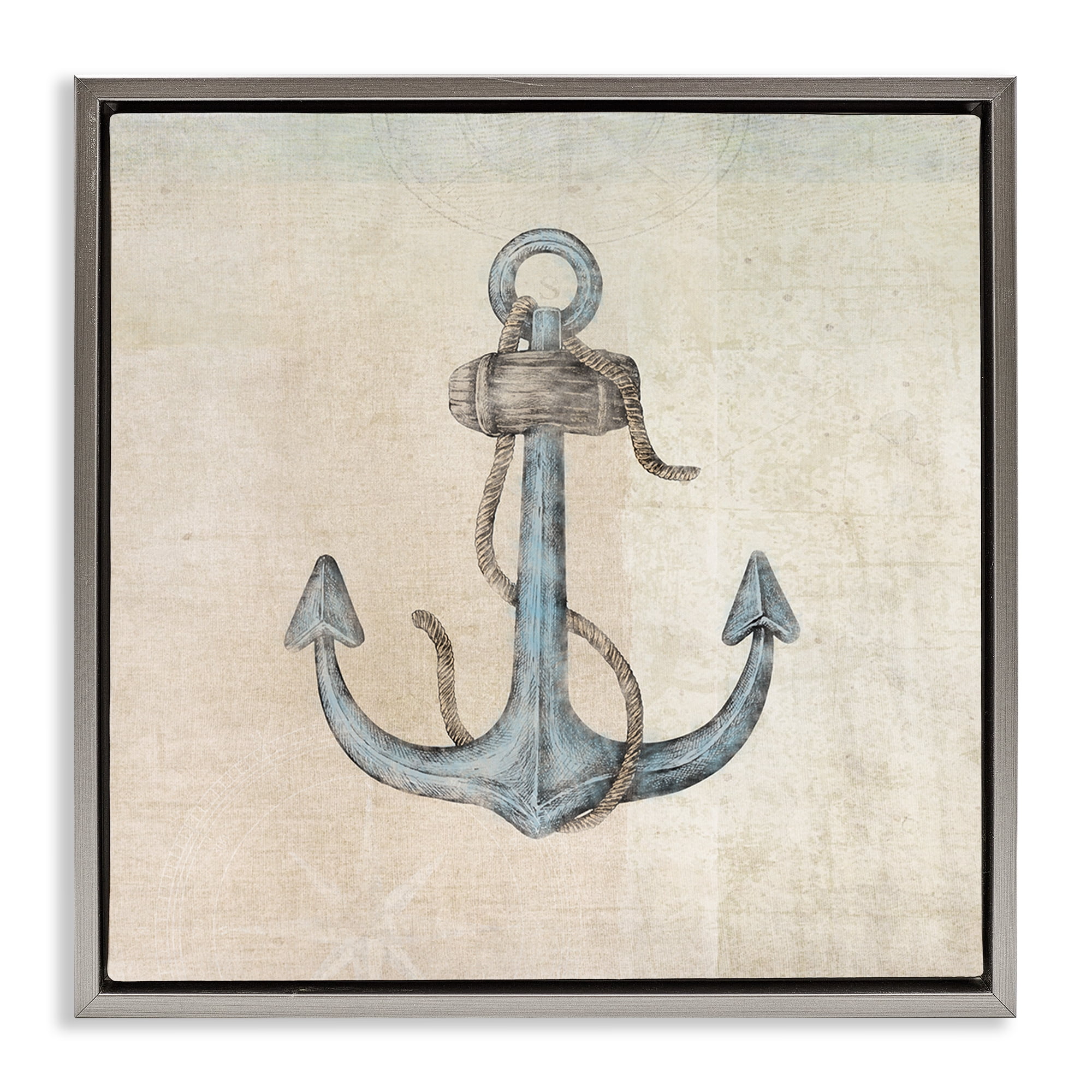 Stupell Industries Rustic Maritime Anchor Nautical & Beach Painting Gray Floater Framed Canvas Art Print Wall Art, 25 x 25