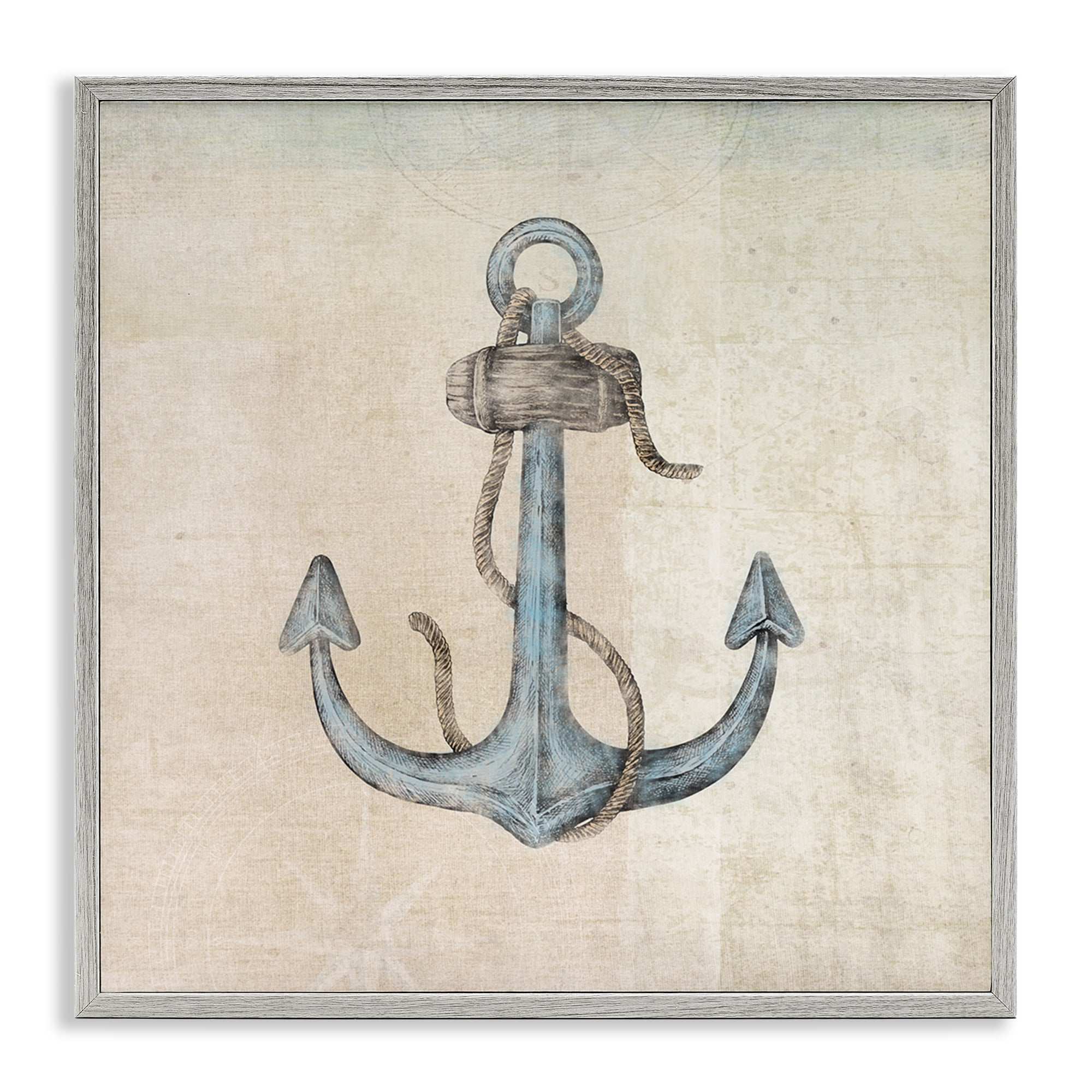 Stupell Industries Rustic Maritime Anchor Nautical & Beach Painting Gray Framed Art Print Wall Art, 12 x 12