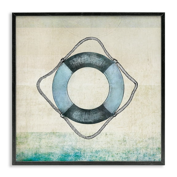 Stupell Industries Rustic Maritime Life Ring Nautical & Beach Painting Black Framed Art Print Wall Art, 12 x 12