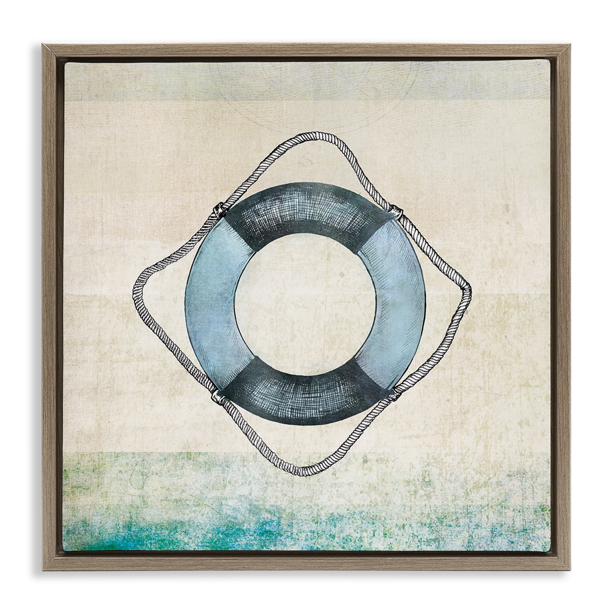 Stupell Industries Rustic Maritime Life Ring Nautical & Beach Painting Brown Floater Framed Canvas Art Print Wall Art, 18 x 18