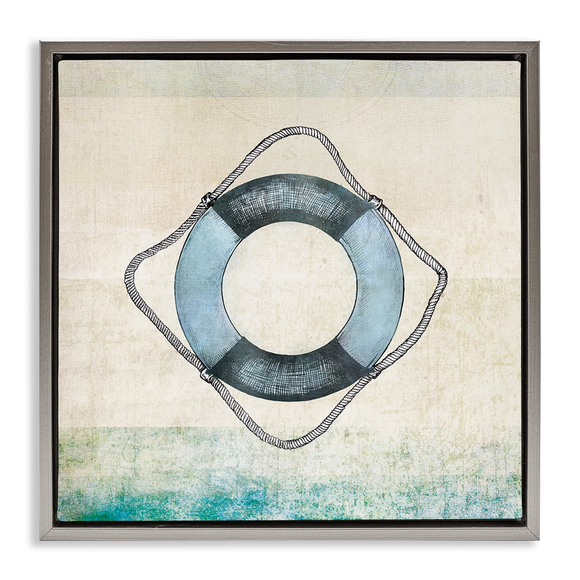 Stupell Industries Rustic Maritime Life Ring Nautical & Beach Painting Gray Floater Framed Canvas Art Print Wall Art, 18 x 18