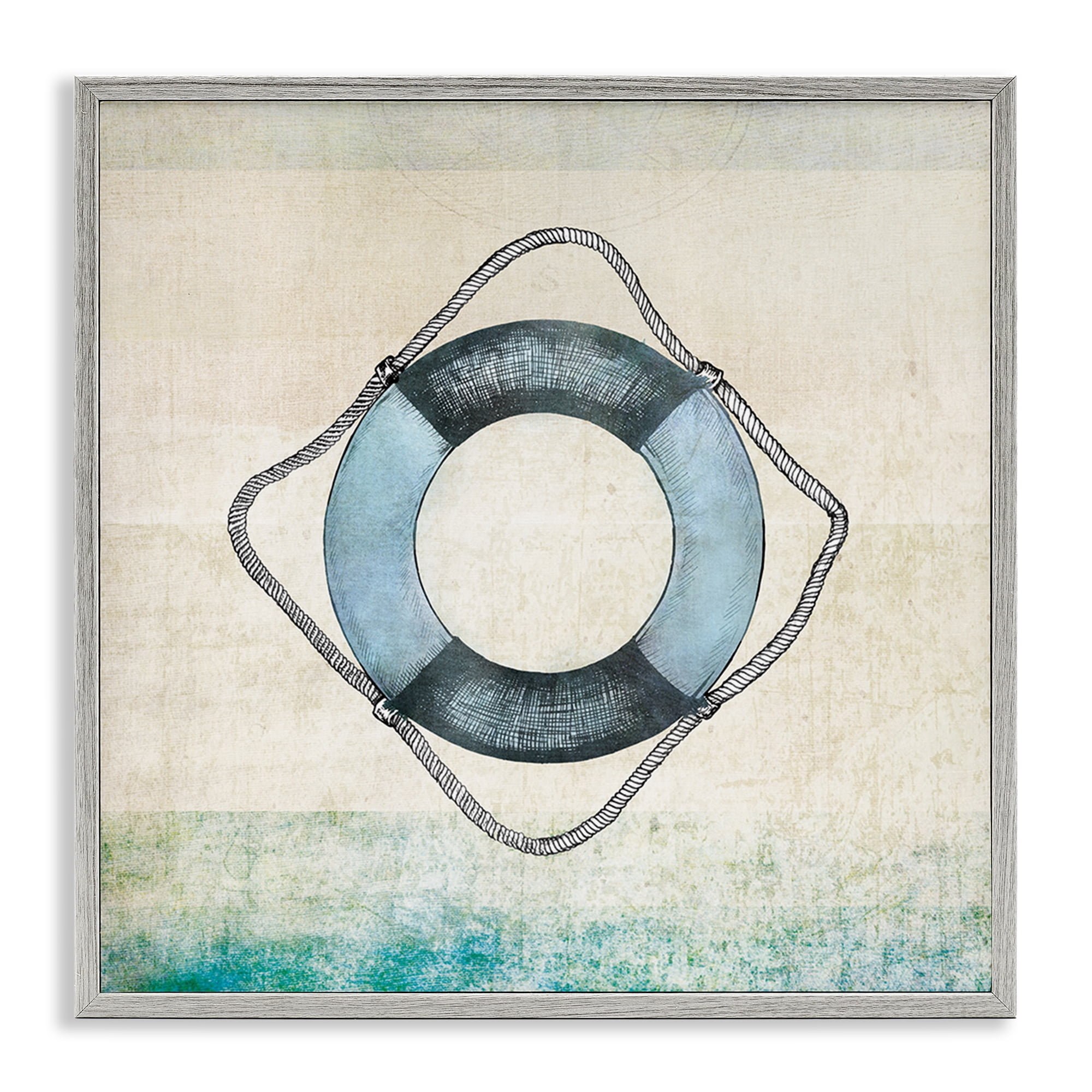 Stupell Industries Rustic Maritime Life Ring Nautical & Beach Painting Gray Framed Art Print Wall Art, 24 x 24