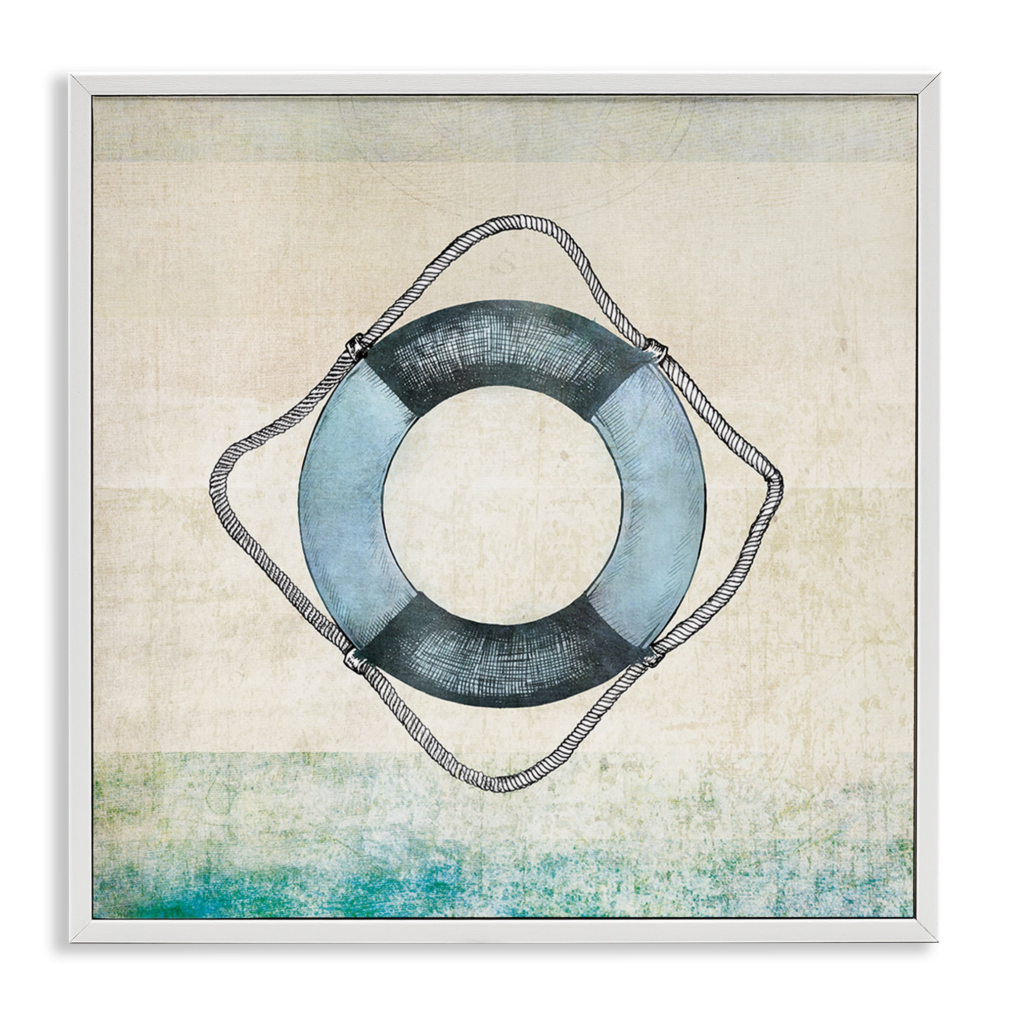 Stupell Industries Rustic Maritime Life Ring Nautical & Beach Painting White Framed Art Print Wall Art, 17 x 17