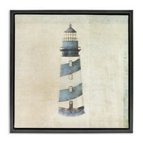 Stupell Industries Rustic Maritime Lighthouse Nautical & Beach Painting Black Floater Framed Canvas Art Print Wall Art, 18 x 18