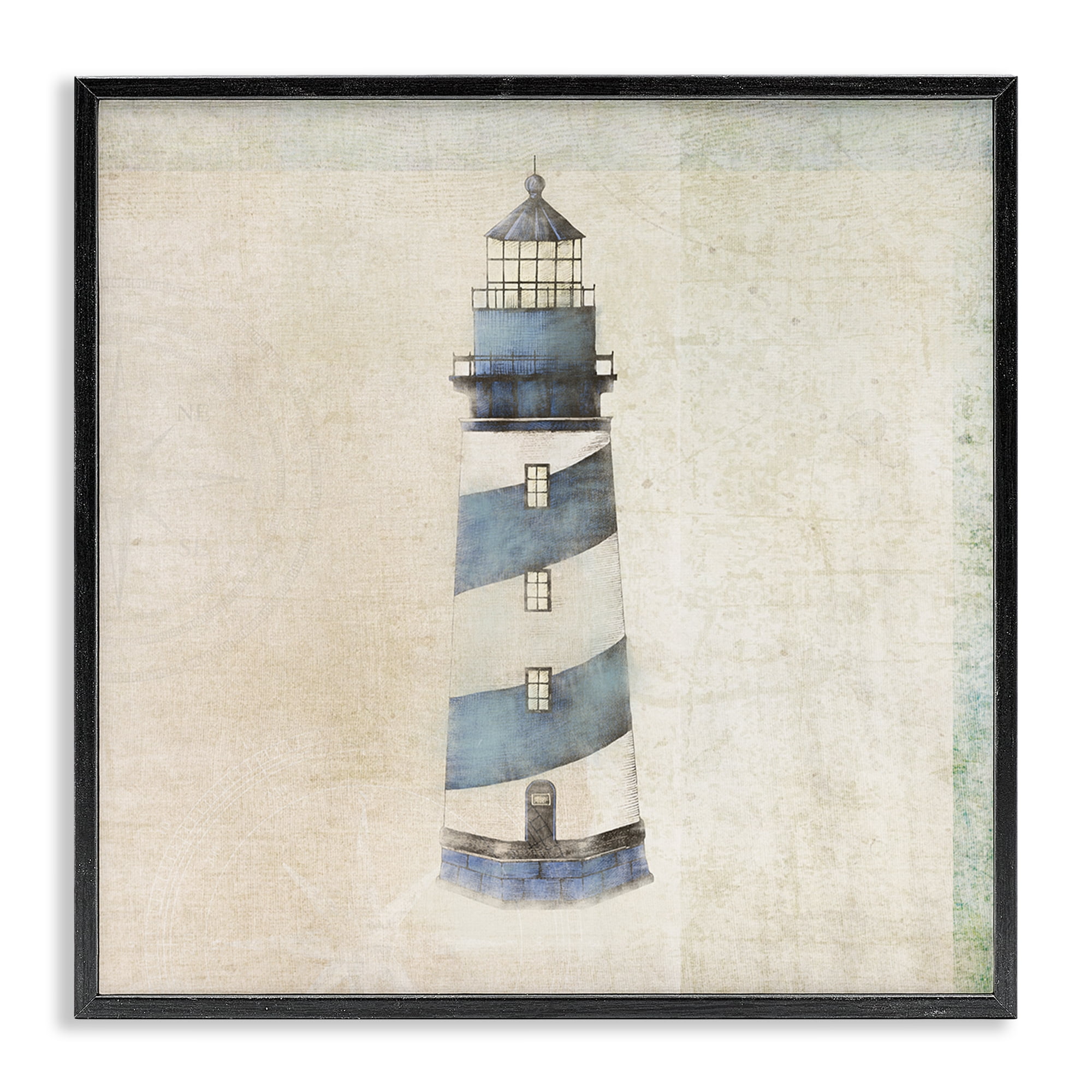 Stupell Industries Rustic Maritime Lighthouse Nautical & Beach Painting Black Framed Art Print Wall Art, 12 x 12