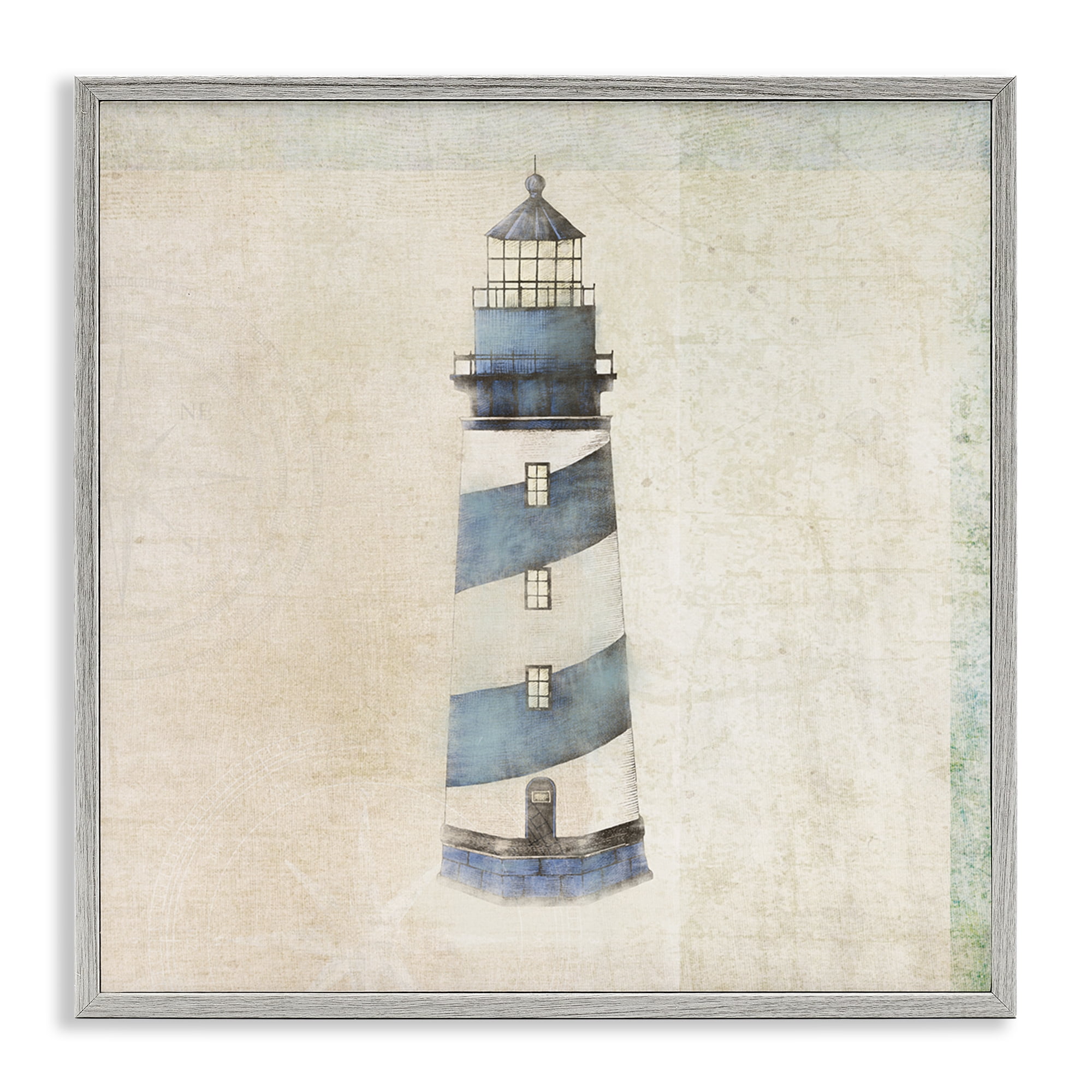 Stupell Industries Rustic Maritime Lighthouse Nautical & Beach Painting Gray Framed Art Print Wall Art, 12 x 12