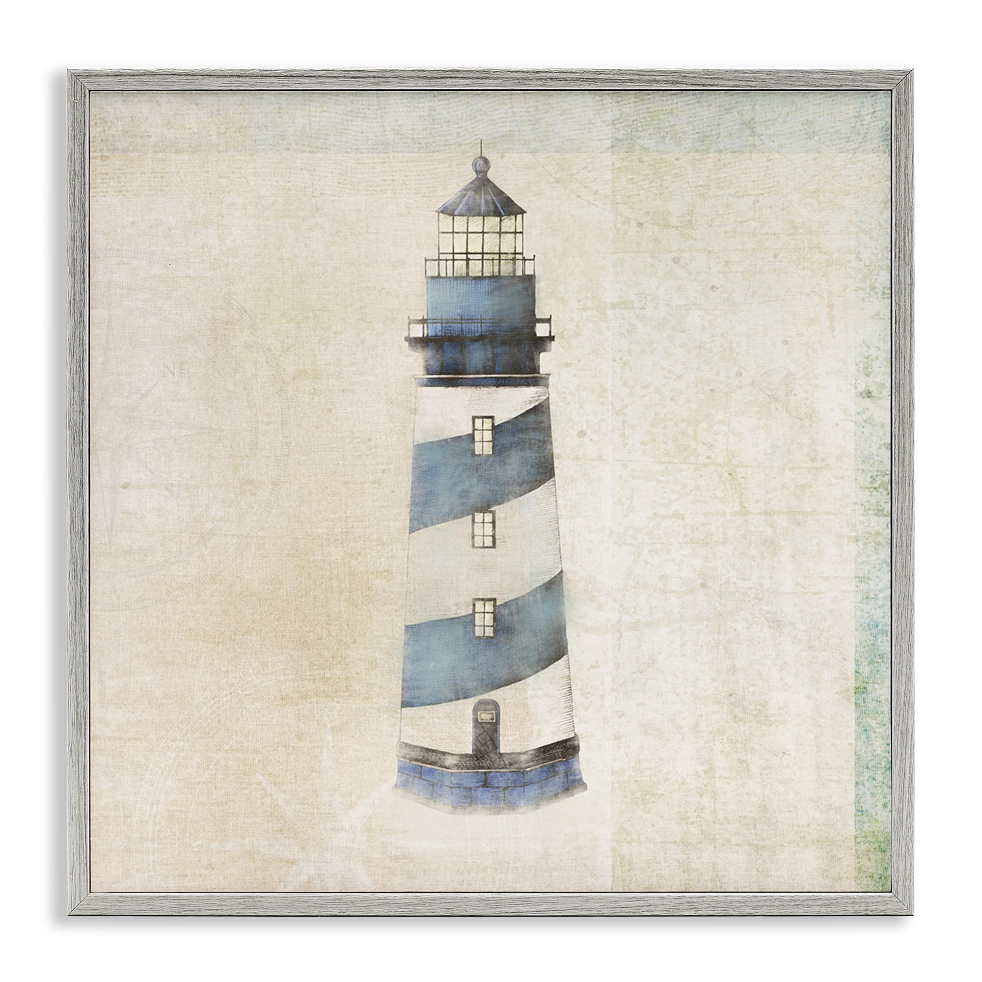 Stupell Industries Rustic Maritime Lighthouse Nautical & Beach Painting Gray Framed Art Print Wall Art, 17 x 17
