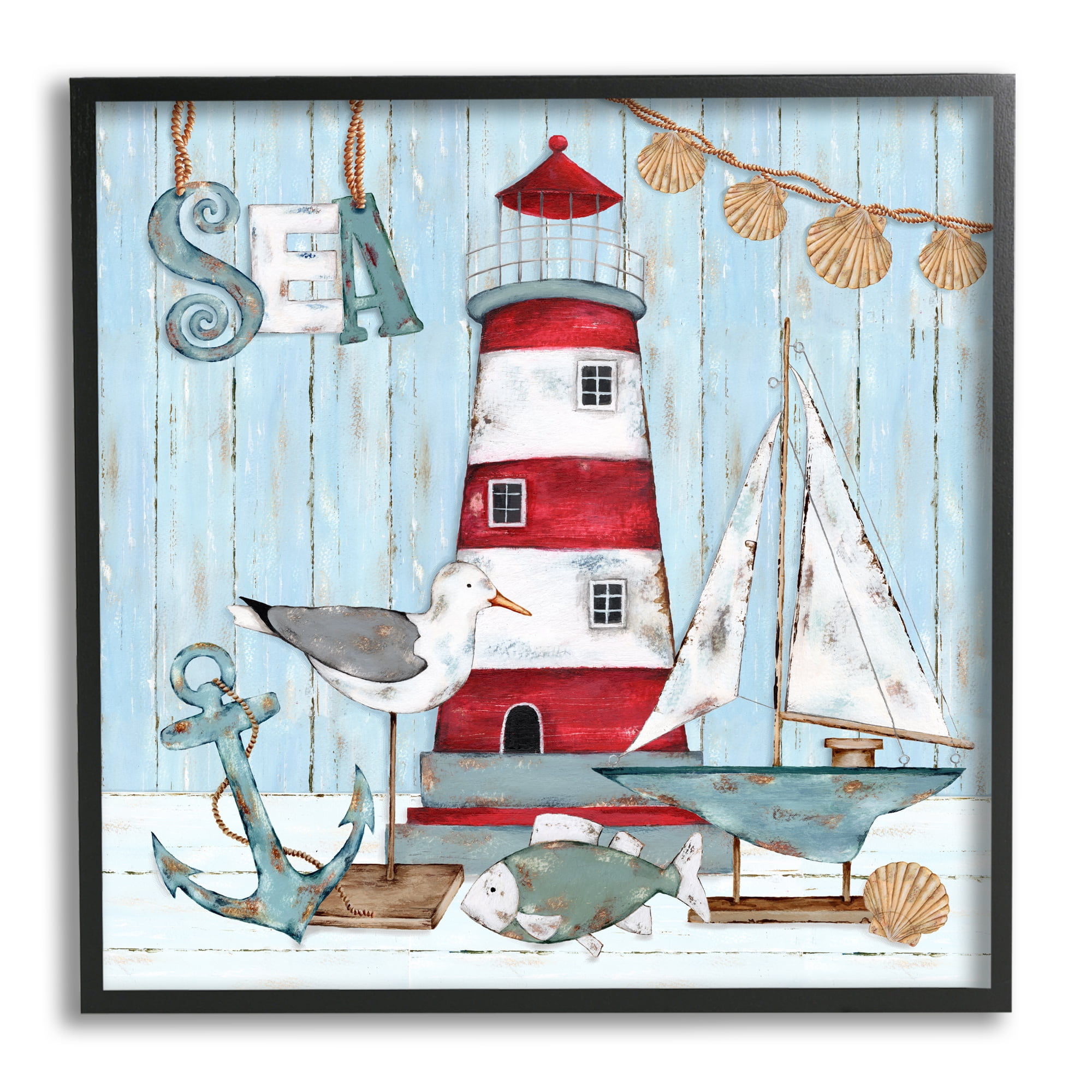 Stupell Industries Rustic Maritime Still Life Animals & Insects Painting Black Framed Art Print Wall Art, 17 x 17