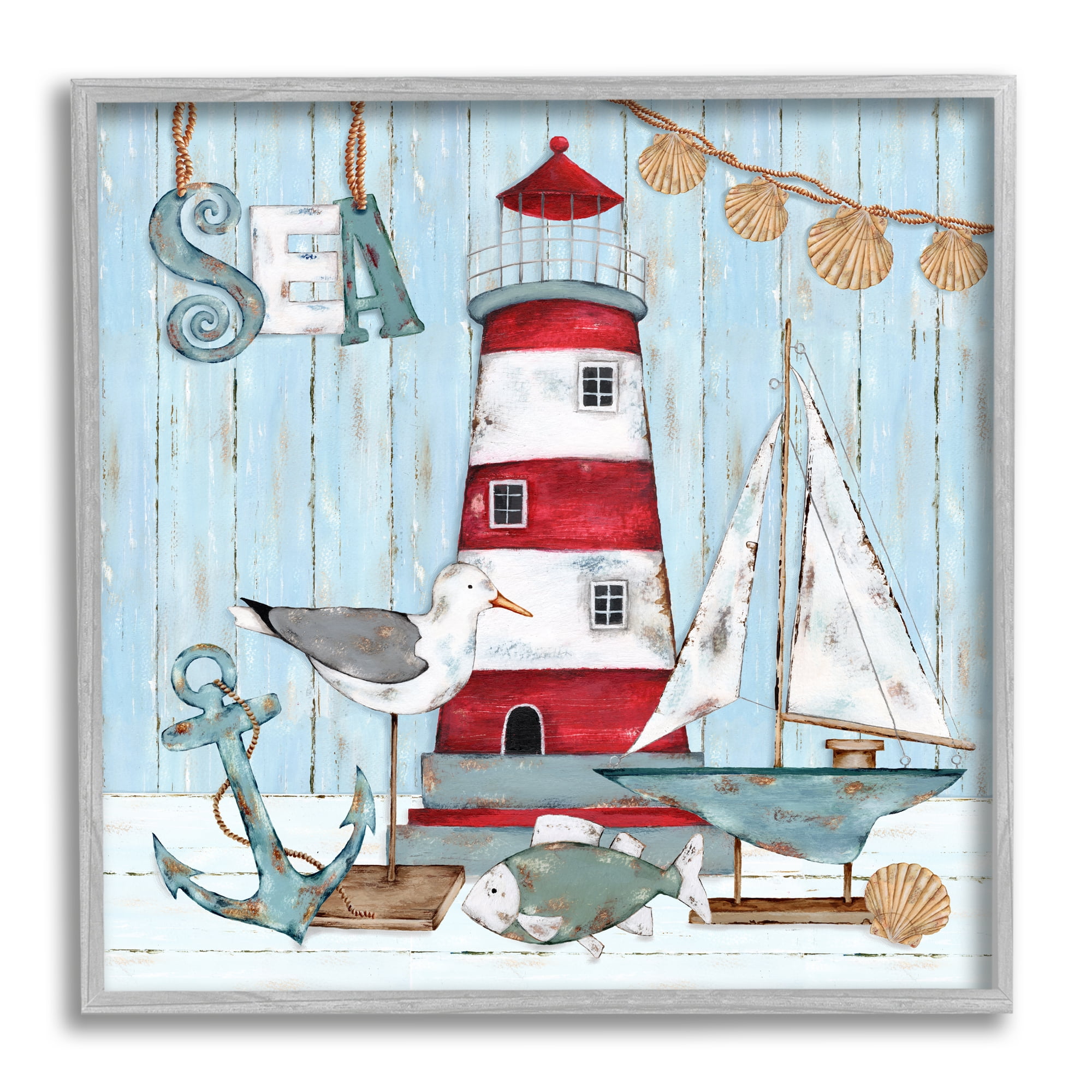 Stupell Industries Rustic Maritime Still Life Animals & Insects Painting Gray Framed Art Print Wall Art, 12 x 12
