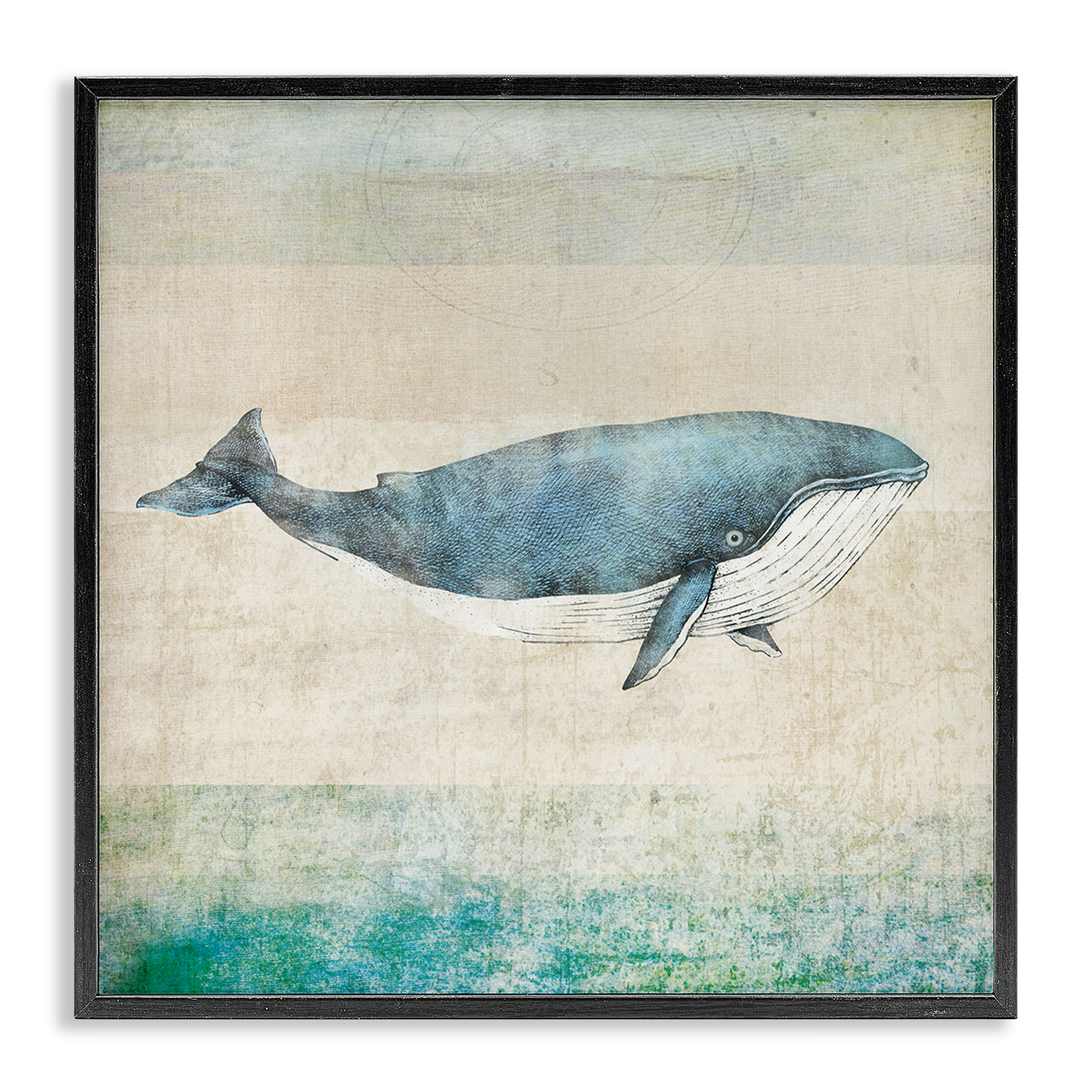 Stupell Industries Rustic Maritime Whale Nautical & Beach Painting Black Framed Art Print Wall Art, 24 x 24