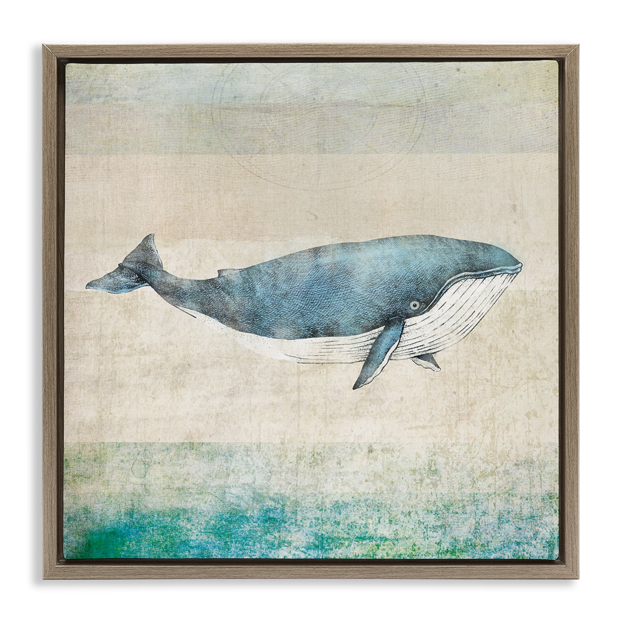 Stupell Industries Rustic Maritime Whale Nautical & Beach Painting Brown Floater Framed Canvas Art Print Wall Art, 25 x 25
