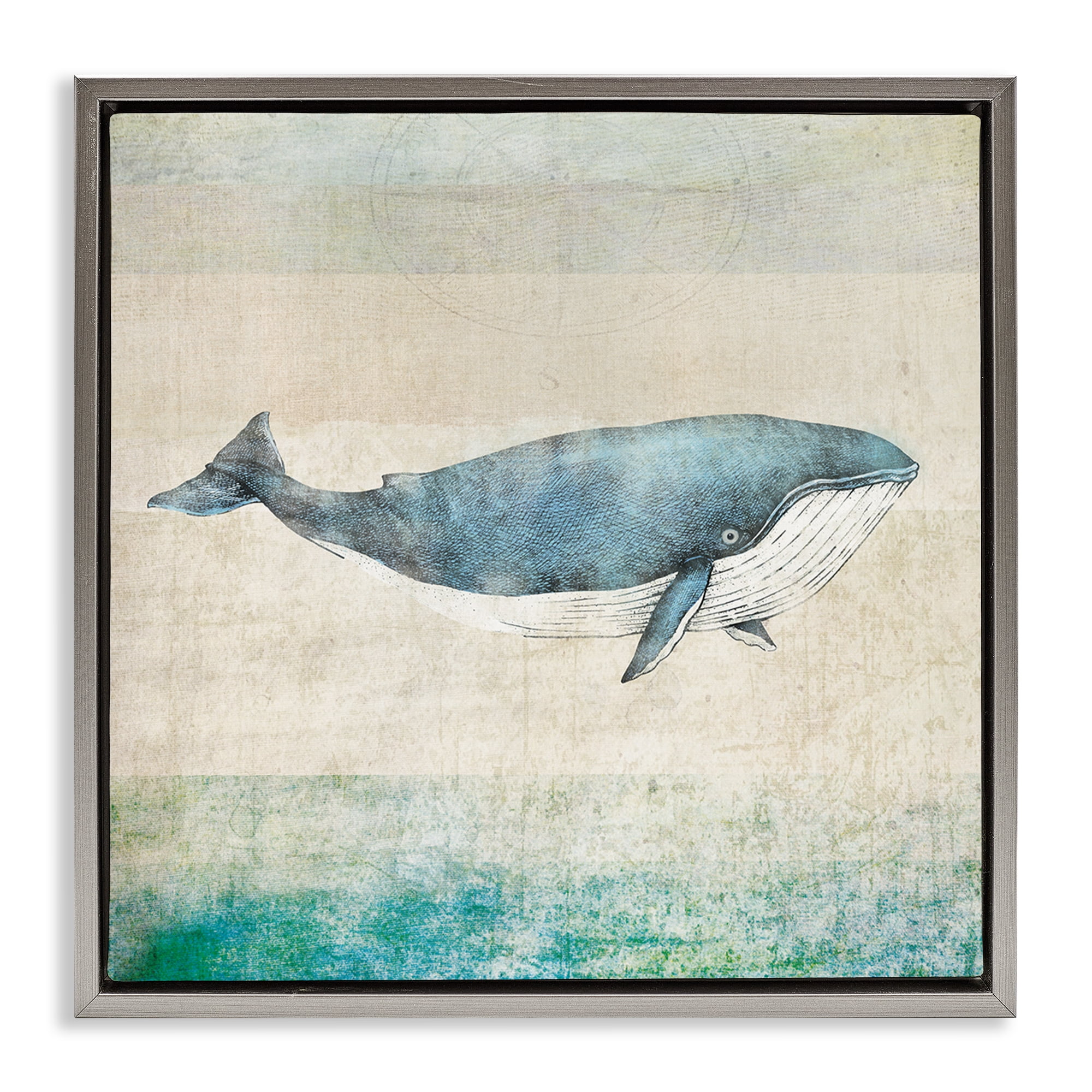 Stupell Industries Rustic Maritime Whale Nautical & Beach Painting Gray Floater Framed Canvas Art Print Wall Art, 25 x 25