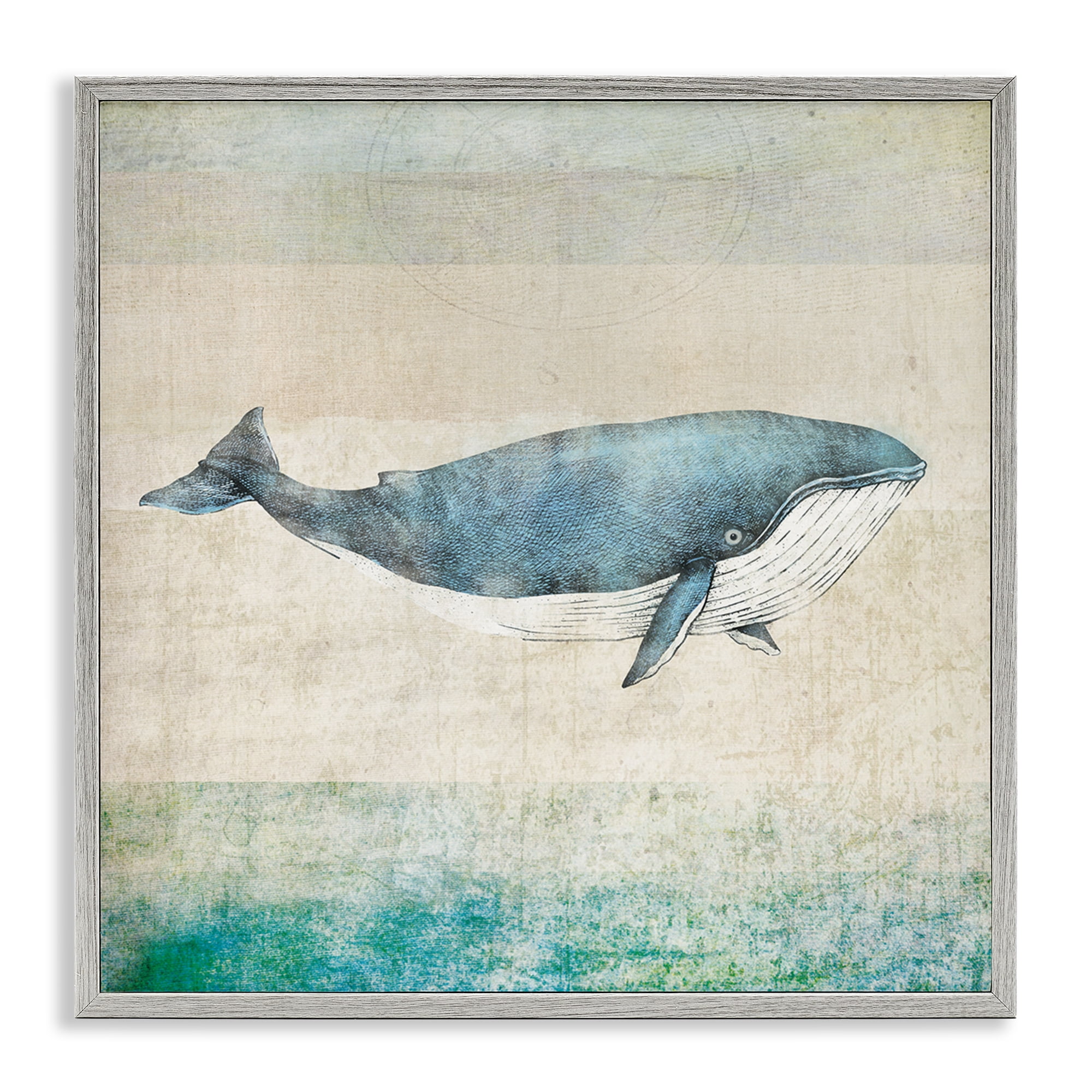 Stupell Industries Rustic Maritime Whale Nautical & Beach Painting Gray Framed Art Print Wall Art, 24 x 24