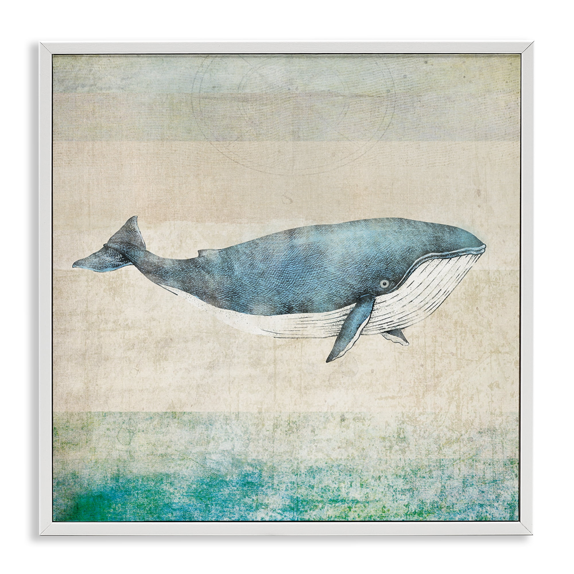 Stupell Industries Rustic Maritime Whale Nautical & Beach Painting White Framed Art Print Wall Art, 17 x 17