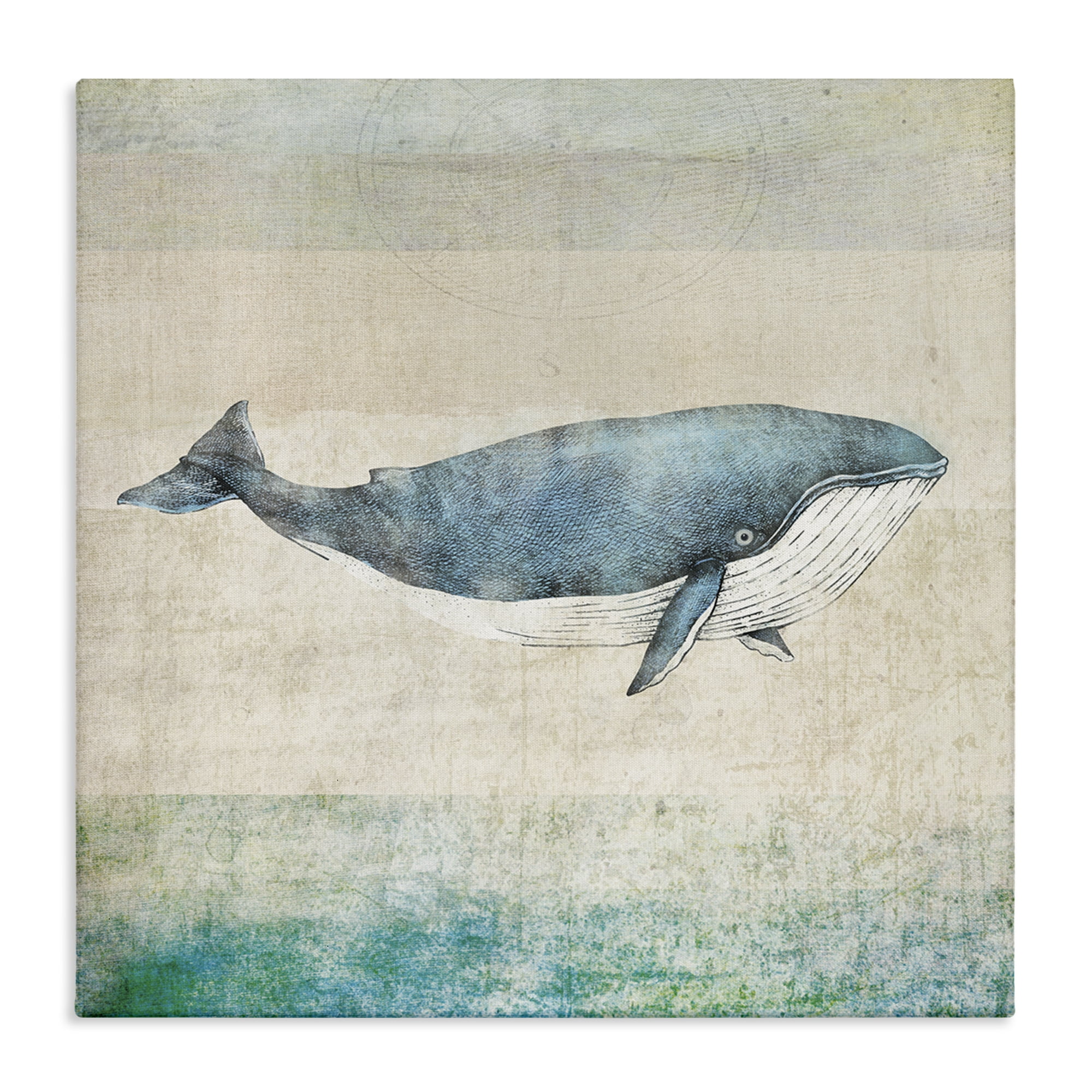 Stupell Industries Rustic Maritime Whale Nautical & Beach Painting Wrapped Canvas Art Print Wall Art, 17 x 17