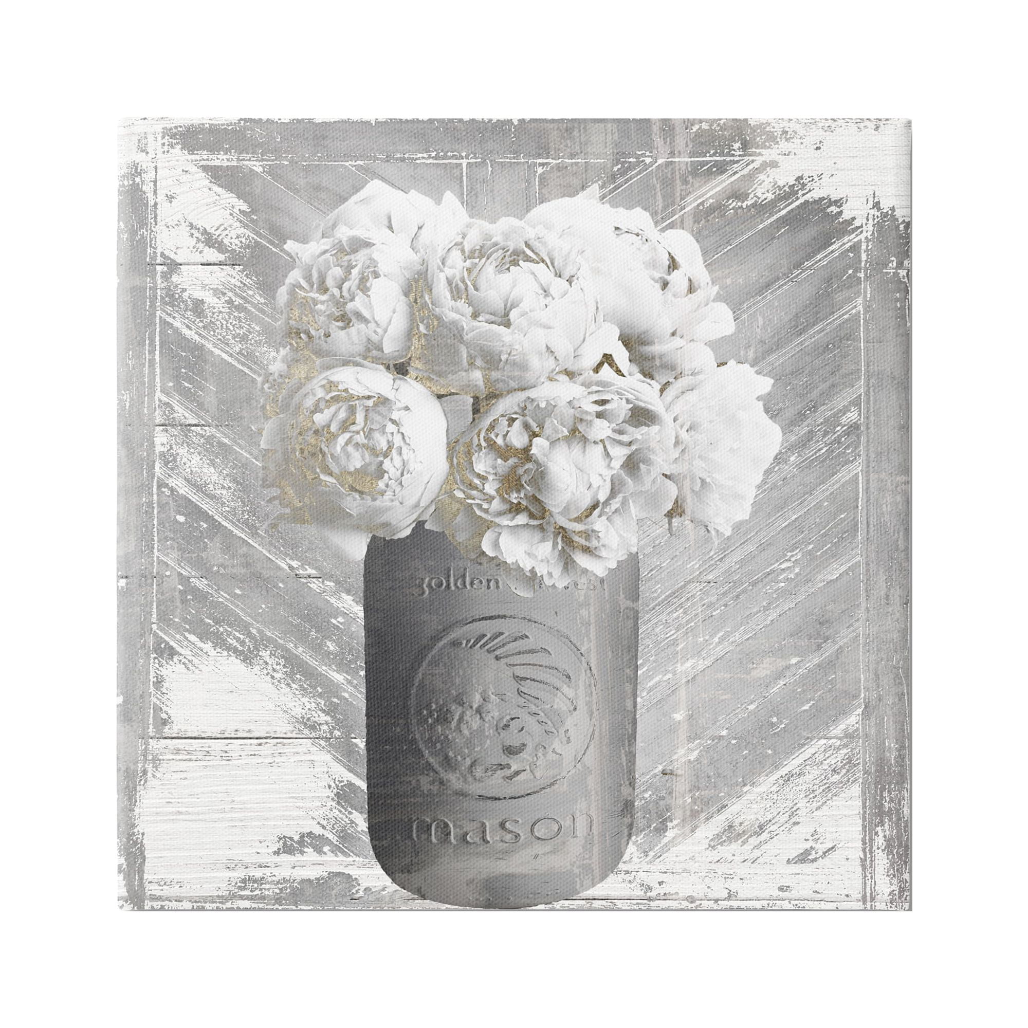 Stupell Industries Rustic Mason Jar White Peonies Flowers Grain Pattern Graphic Art Gallery-Wrapped Canvas Print Wall Art, 36x36, by Mindy Sommers