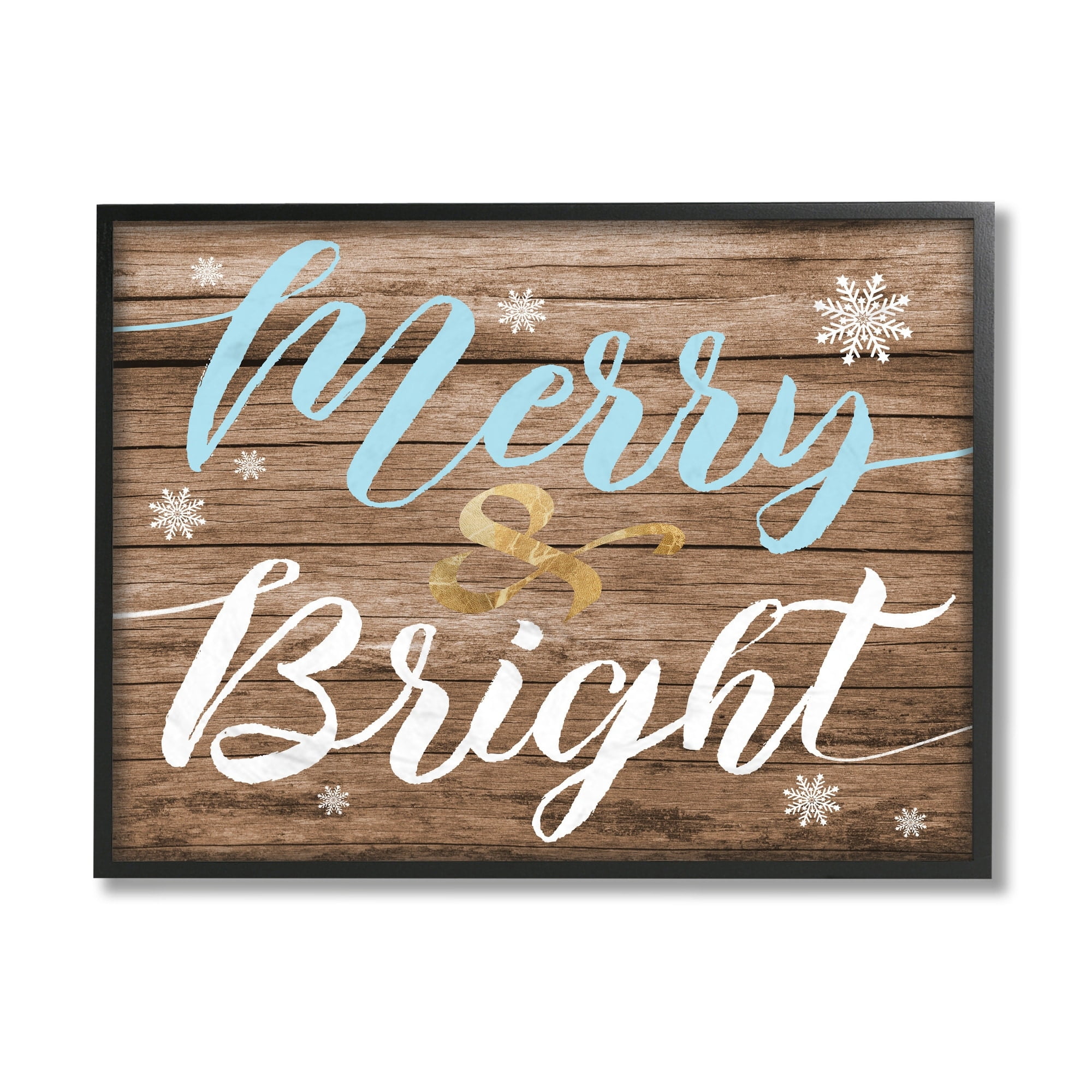 Stupell Industries Rustic Merry and Bright Festive Christmas Phrase Black Framed Design by Daphne Polselli