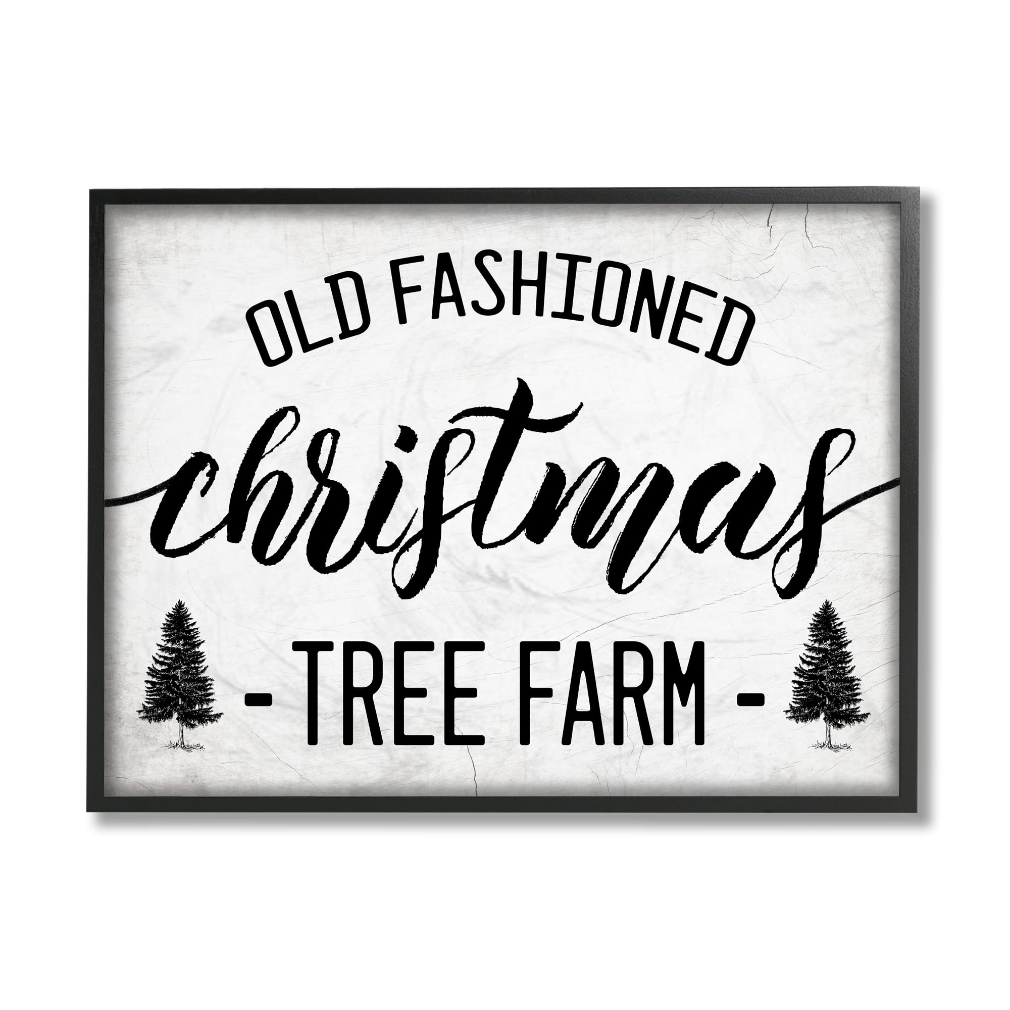 Stupell Industries Rustic Minimal Christmas Tree Farm Black White Black Framed Design by Daphne Polselli