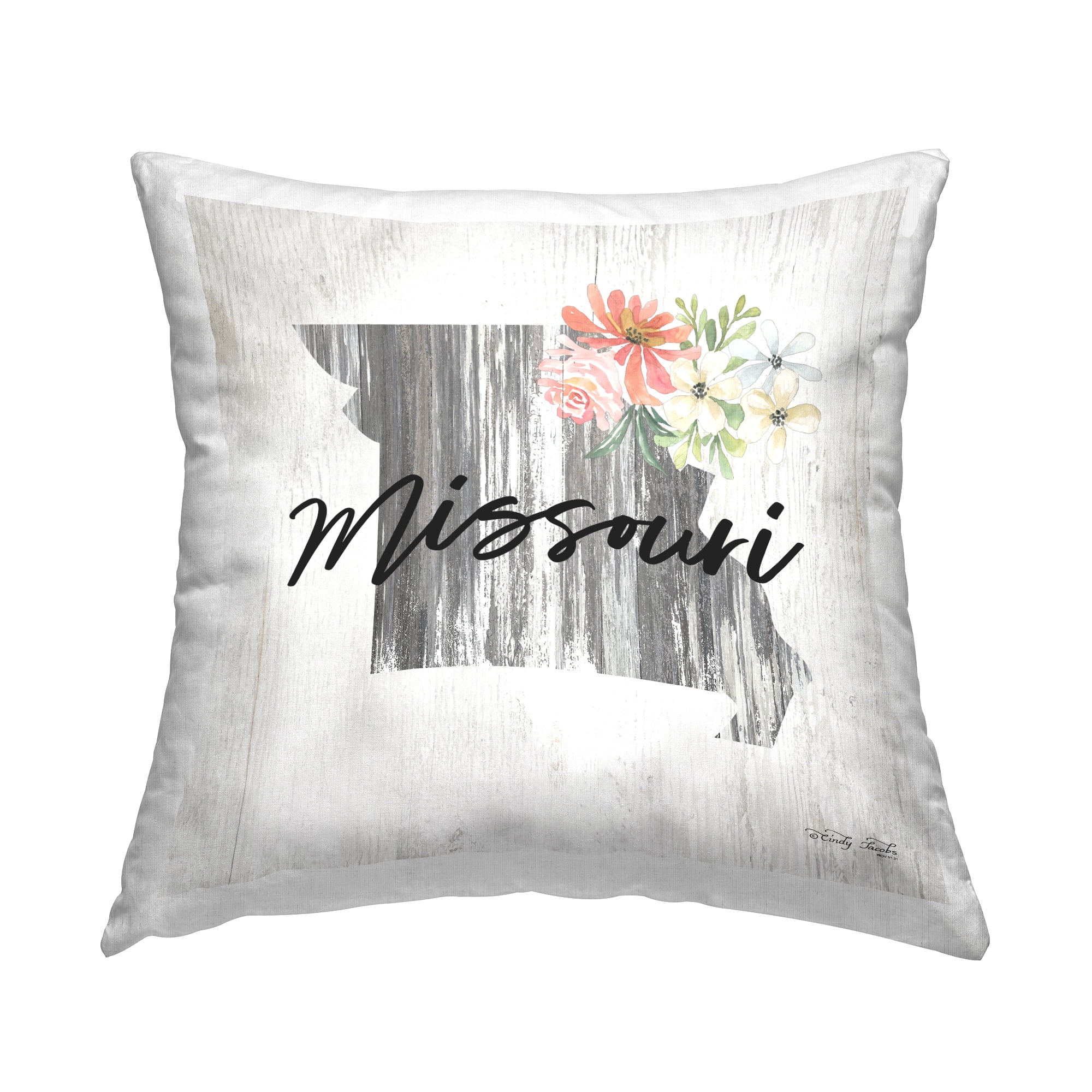 Stupell Industries Rustic Missouri Floral State Square Decorative Printed Throw Pillow, 18 x 18