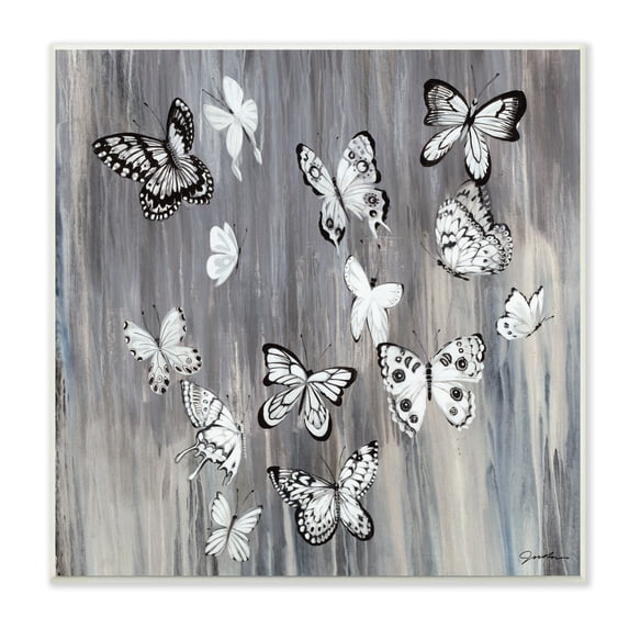 Stupell Industries Rustic Monochromatic Patterned Butterflies Flying Insects, 12 x 12, Designed by Liz Jardine