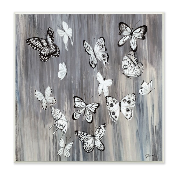 Stupell Industries Rustic Monochromatic Patterned Butterflies Flying Insects, 12 x 12, Designed by Liz Jardine