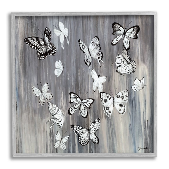 Stupell Industries Rustic Monochromatic Patterned Butterflies Flying Insects, 12 x 12, Designed by Liz Jardine