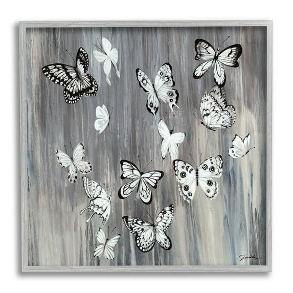 Stupell Industries Rustic Monochromatic Patterned Butterflies Flying Insects, 12 x 12, Designed by Liz Jardine