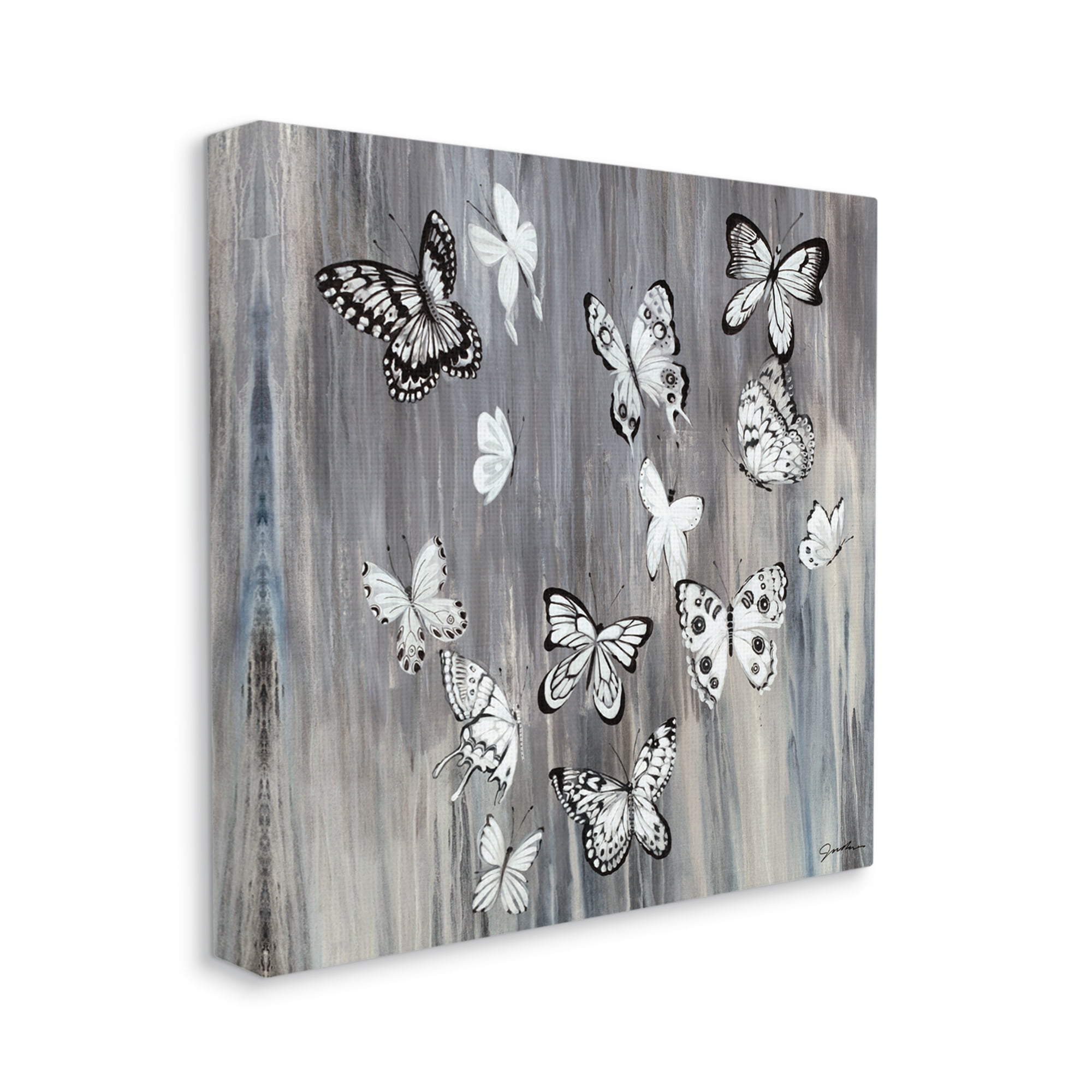 Stupell Industries Rustic Monochromatic Patterned Butterflies Flying Insects Cabin Painting Gallery-Wrapped Canvas Print Wall Art, 30 x 30, Design by Liz Jardine