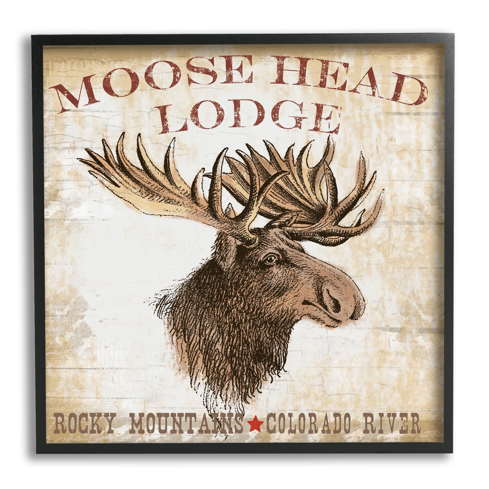 Stupell Industries Rustic Moose Head Lodge Animals & Insects Painting Black Framed Art Print Wall Art, 24 x 24
