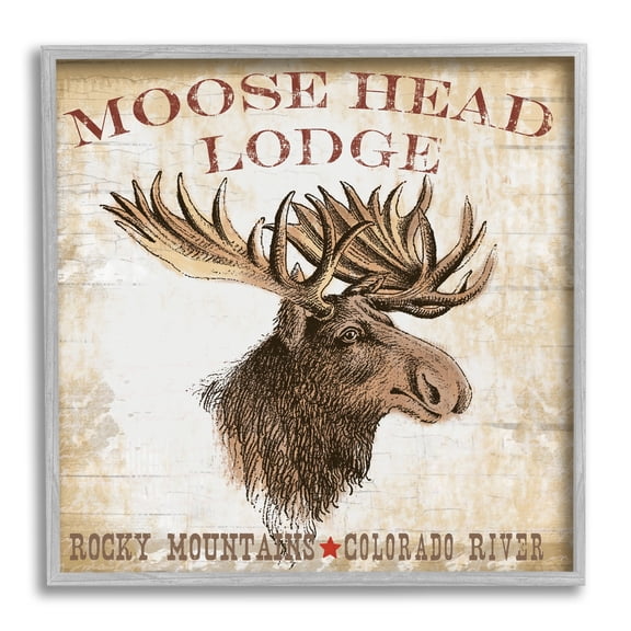 Stupell Industries Rustic Moose Head Lodge Animals & Insects Painting Gray Framed Art Print Wall Art, 24 x 24