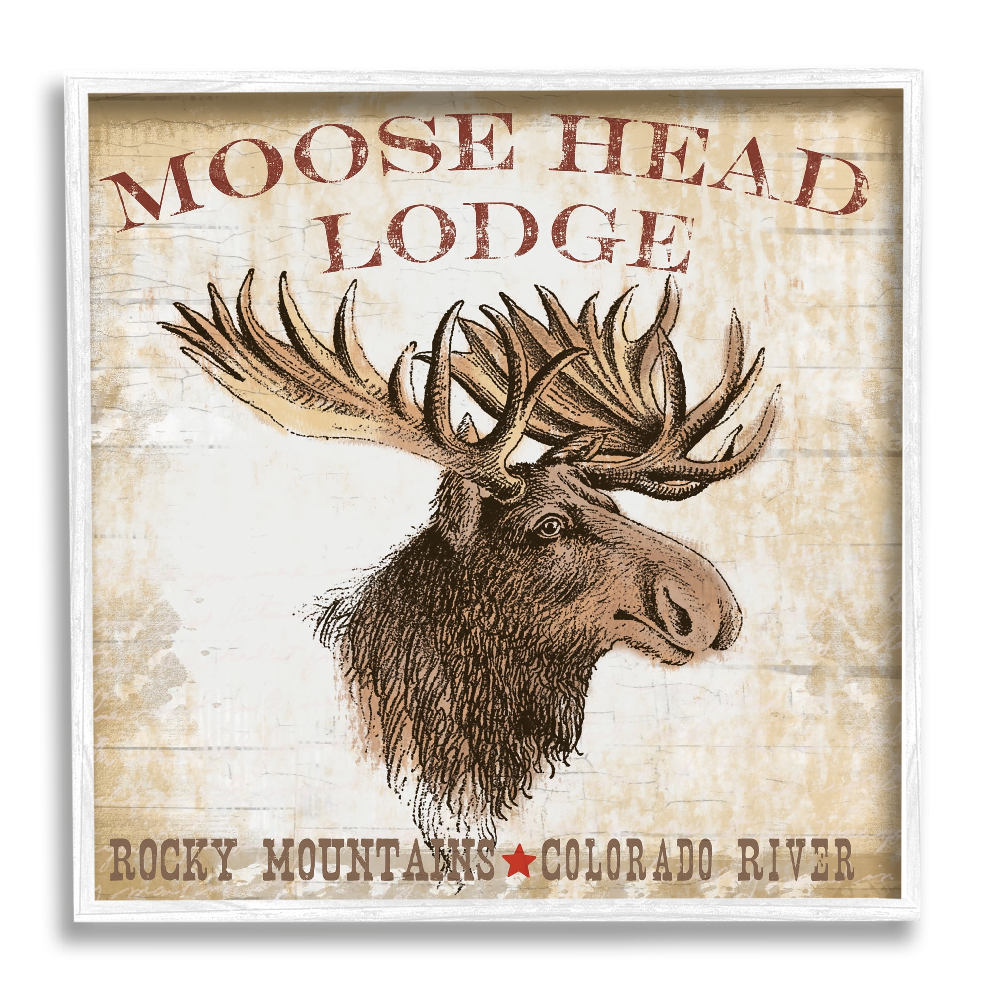 Stupell Industries Rustic Moose Head Lodge Animals & Insects Painting White Framed Art Print Wall Art, 24 x 24