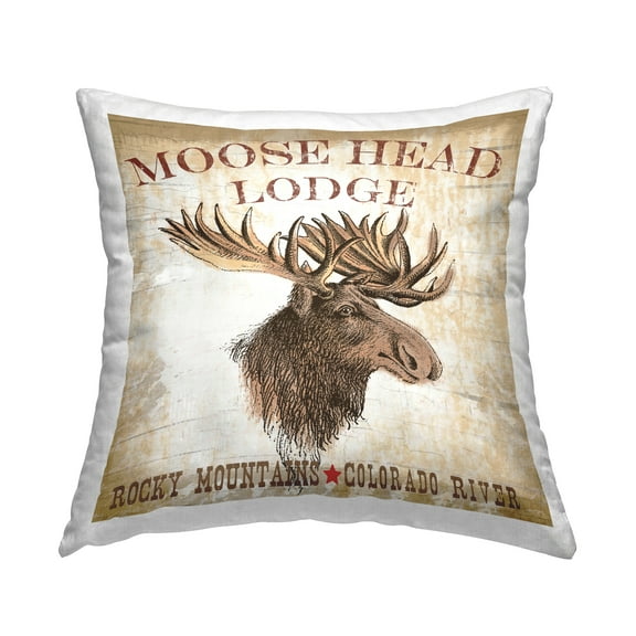 Stupell Industries Rustic Moose Head Lodge Decorative Printed Throw Pillow, 18 x 18
