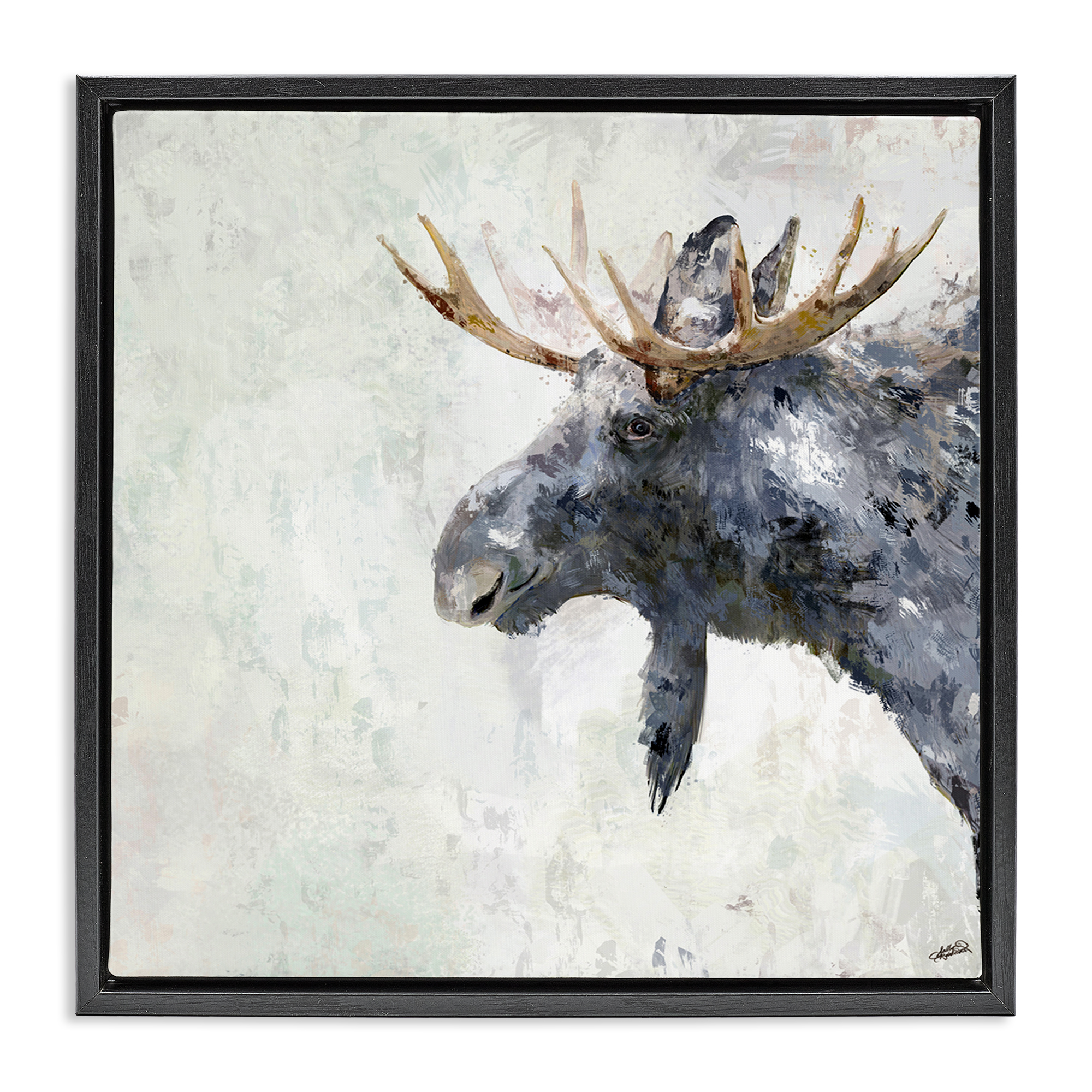 Stupell Industries Rustic Moose View Animals & Insects Painting Black Floater Framed Canvas Art Print Wall Art, 18 x 18
