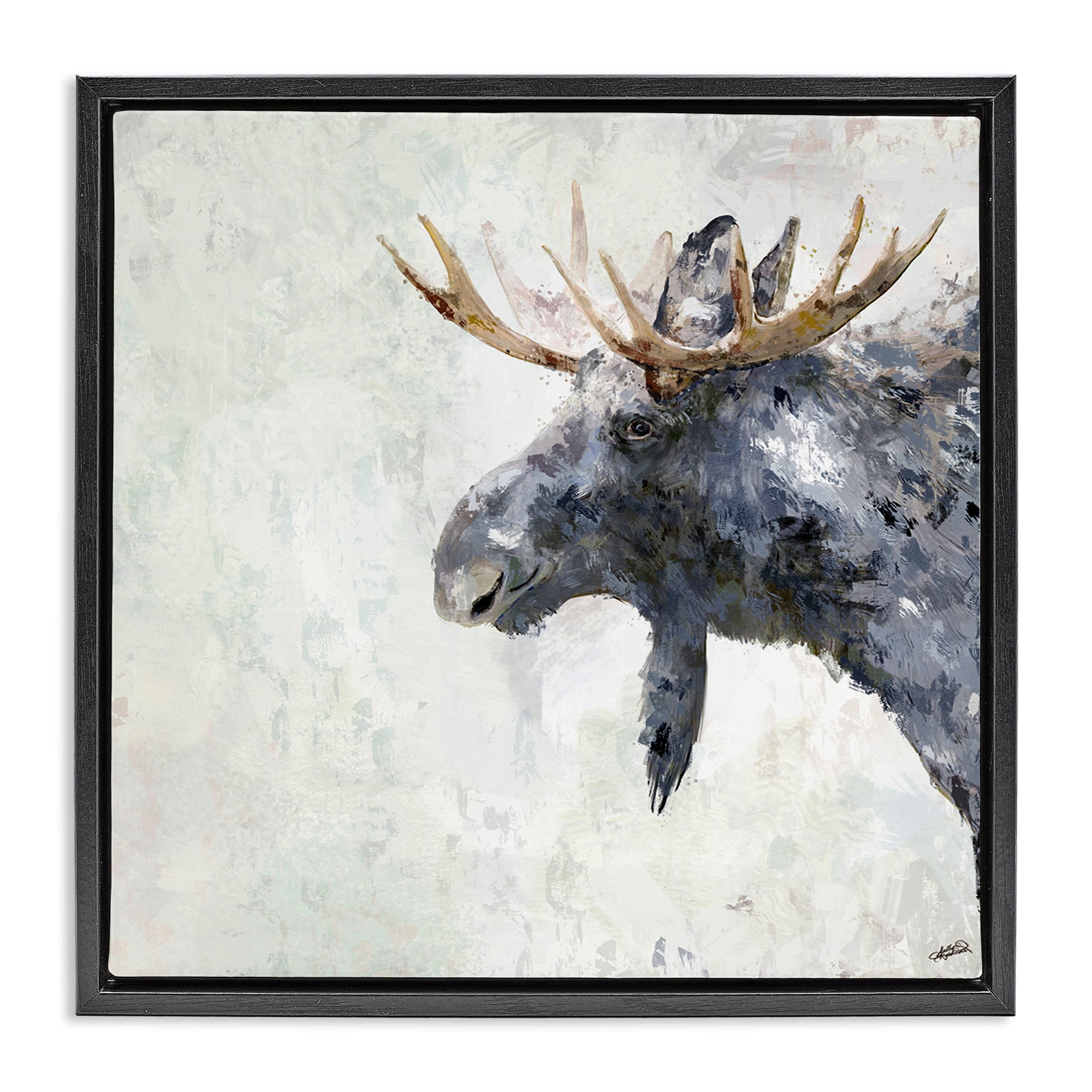Stupell Industries Rustic Moose View Animals & Insects Painting Black Floater Framed Canvas Art Print Wall Art, 25 x 25