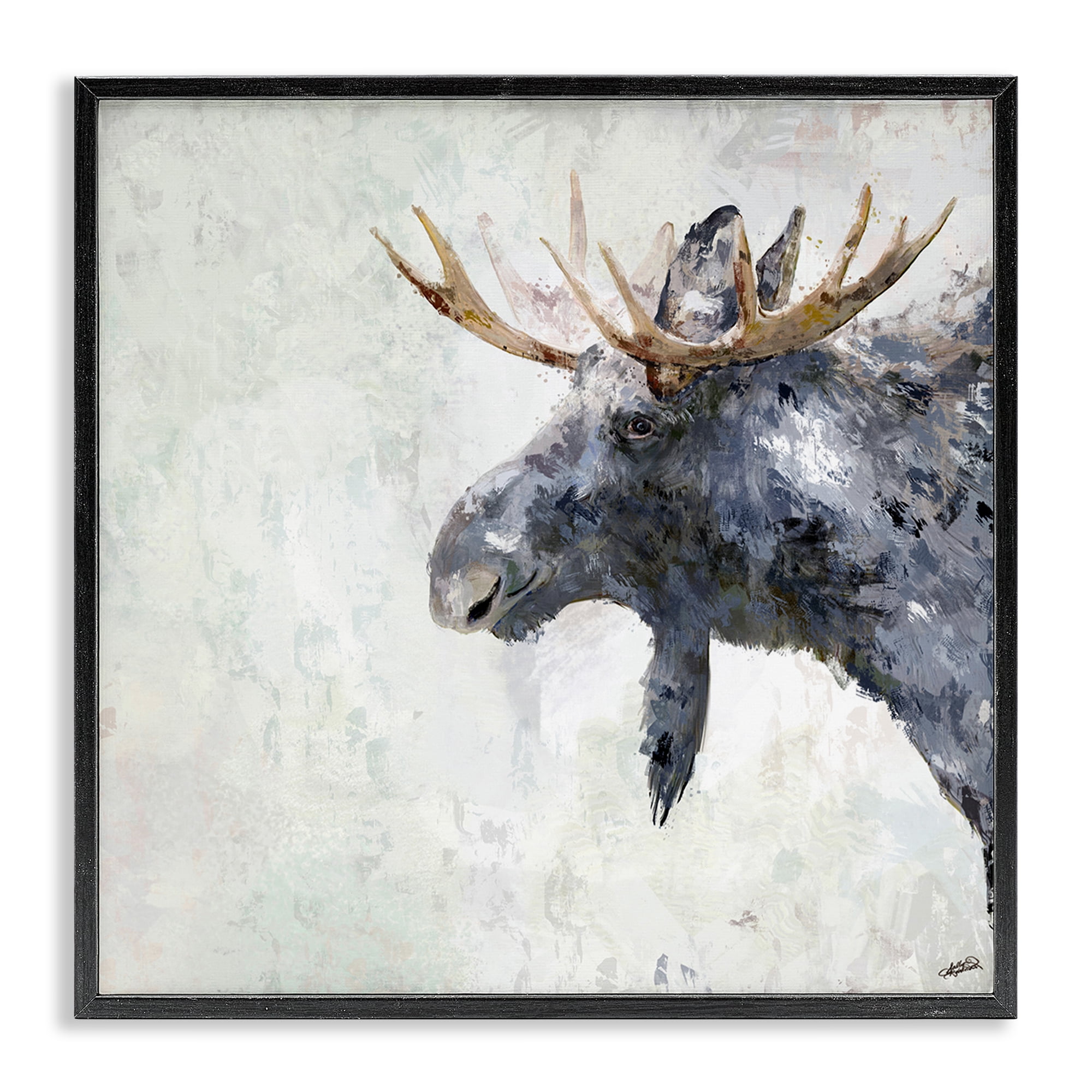 Stupell Industries Rustic Moose View Animals & Insects Painting Black Framed Art Print Wall Art, 24 x 24