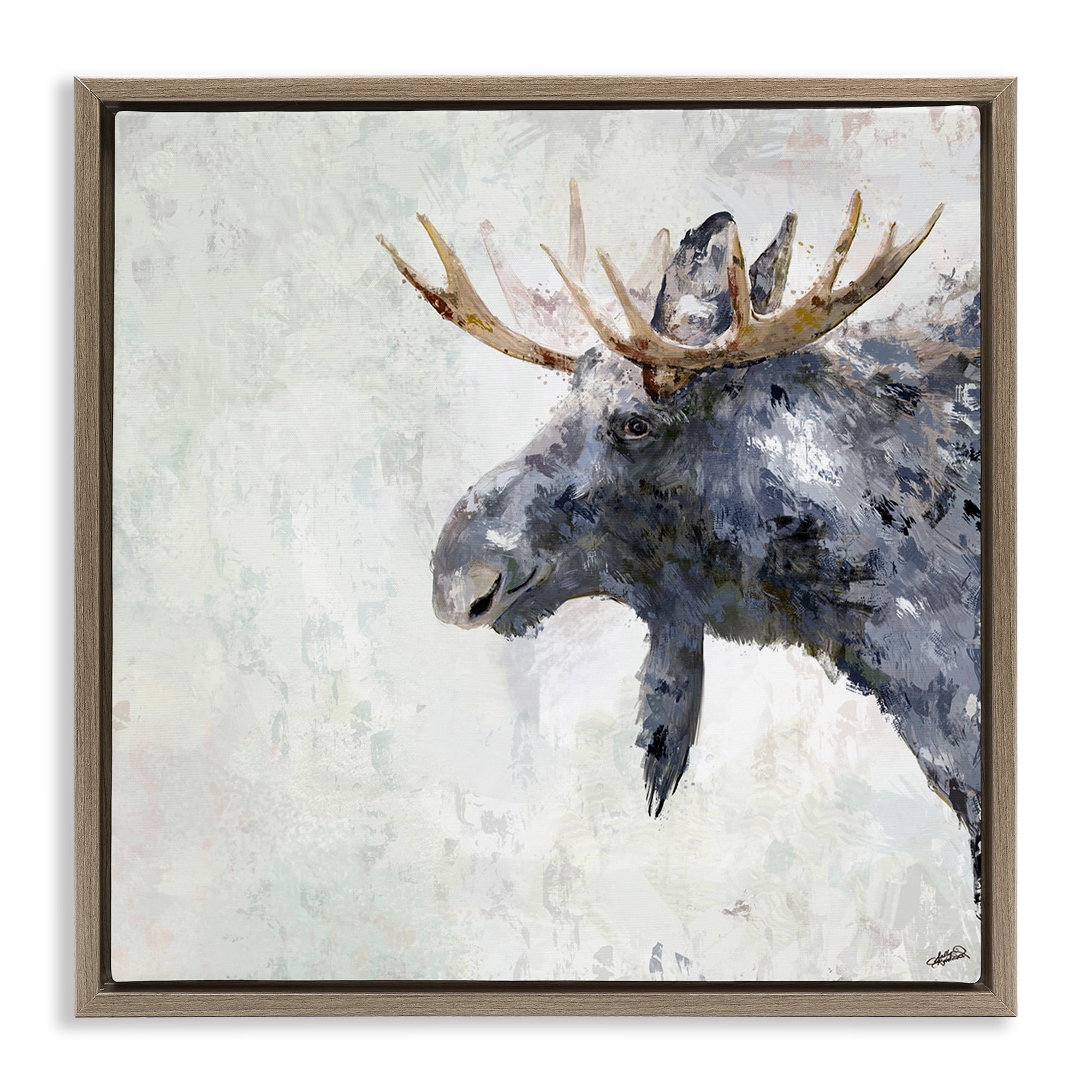 Stupell Industries Rustic Moose View Animals & Insects Painting Brown Floater Framed Canvas Art Print Wall Art, 25 x 25