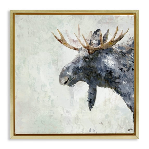 Stupell Industries Rustic Moose View Animals & Insects Painting Gold Floater Framed Canvas Art Print Wall Art, 18 x 18