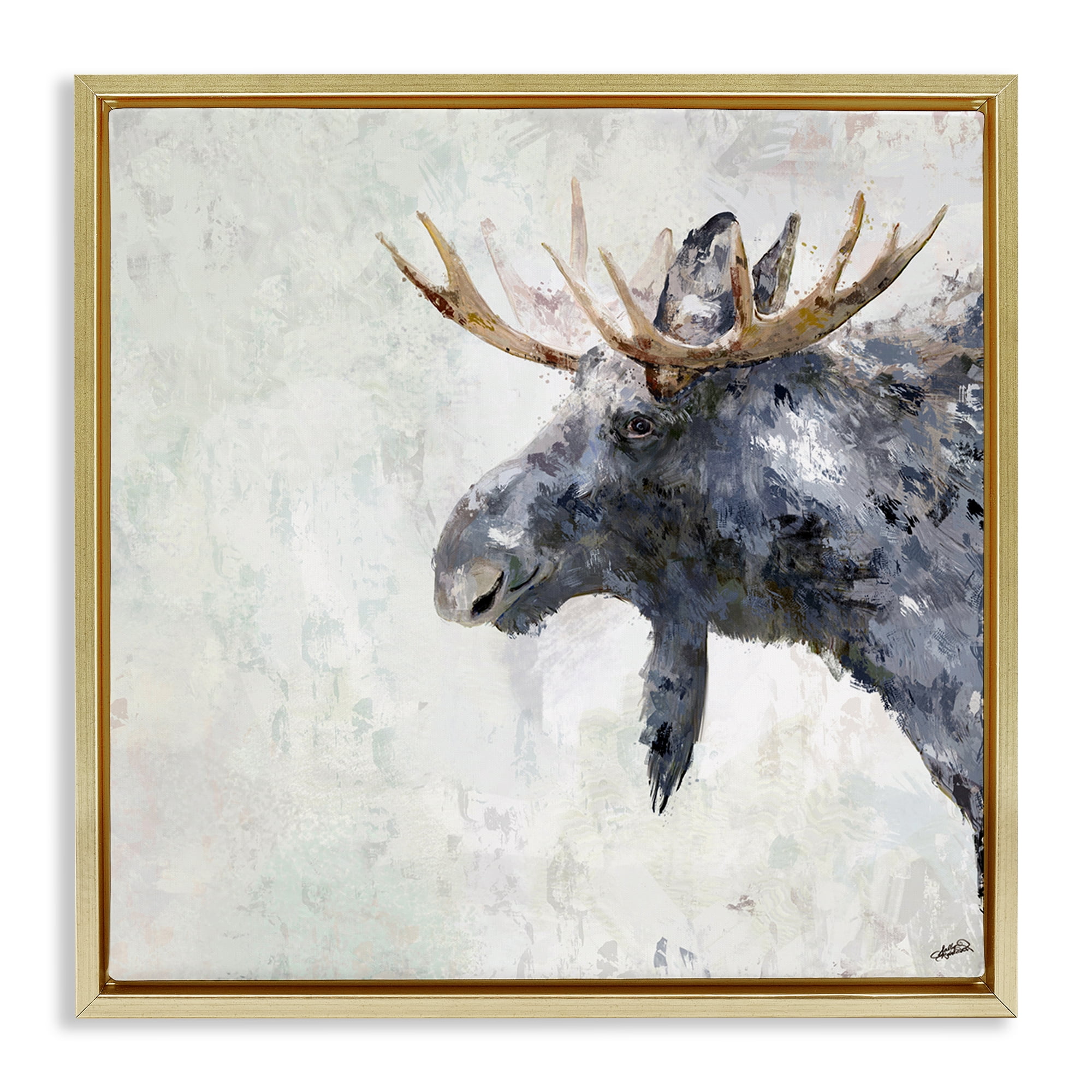 Stupell Industries Rustic Moose View Animals & Insects Painting Gold Floater Framed Canvas Art Print Wall Art, 25 x 25