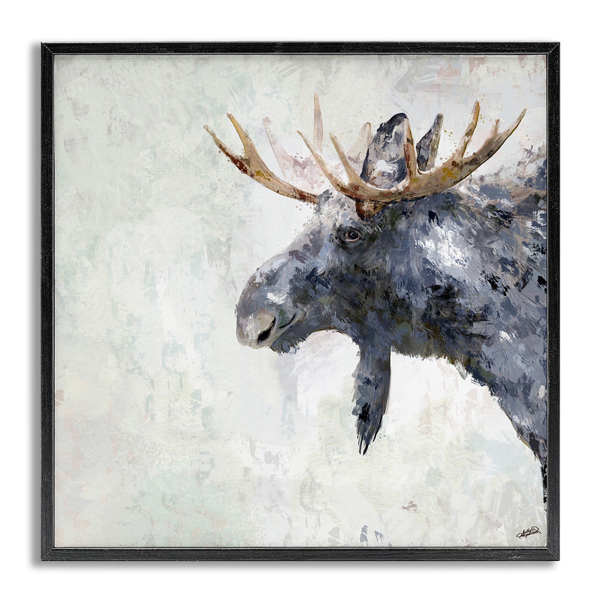 Stupell Industries Rustic Moose View Animals & Insects Painting Gray Framed Art Print Wall Art, 12 x 12