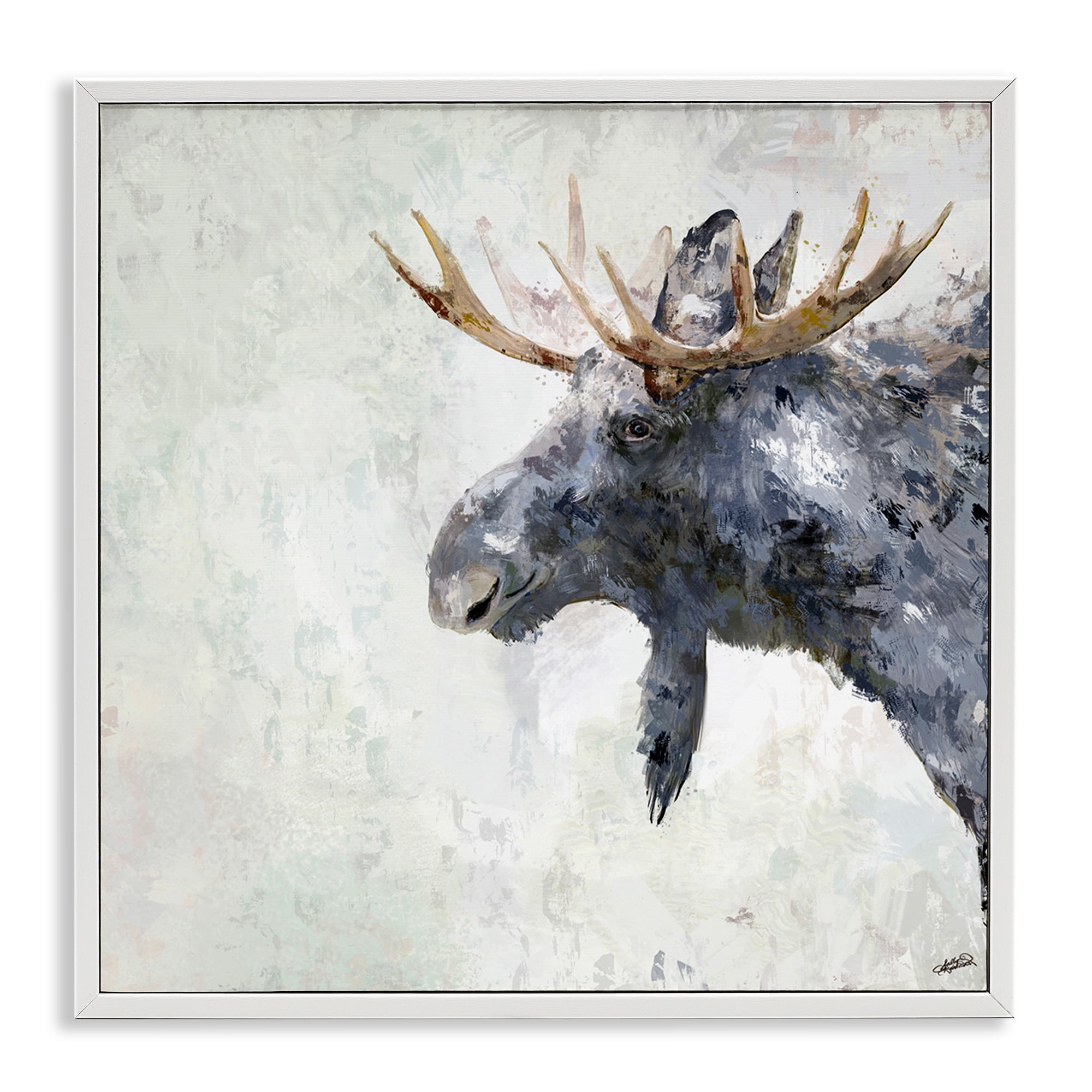 Stupell Industries Rustic Moose View Animals & Insects Painting White Framed Art Print Wall Art, 12 x 12