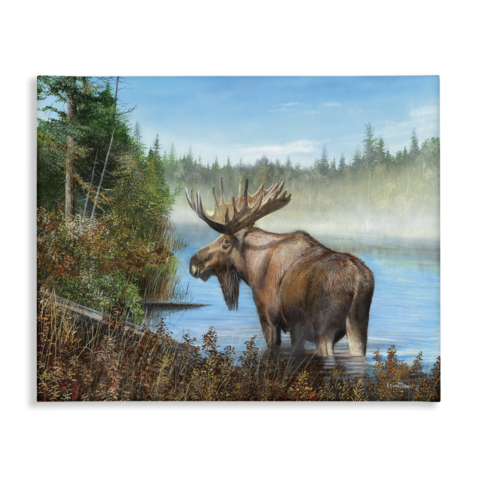 Stupell Industries Rustic Moose Wading in Shore Landscape & Nature Painting Wrapped Canvas Art Print Wall Art, 30 x 24