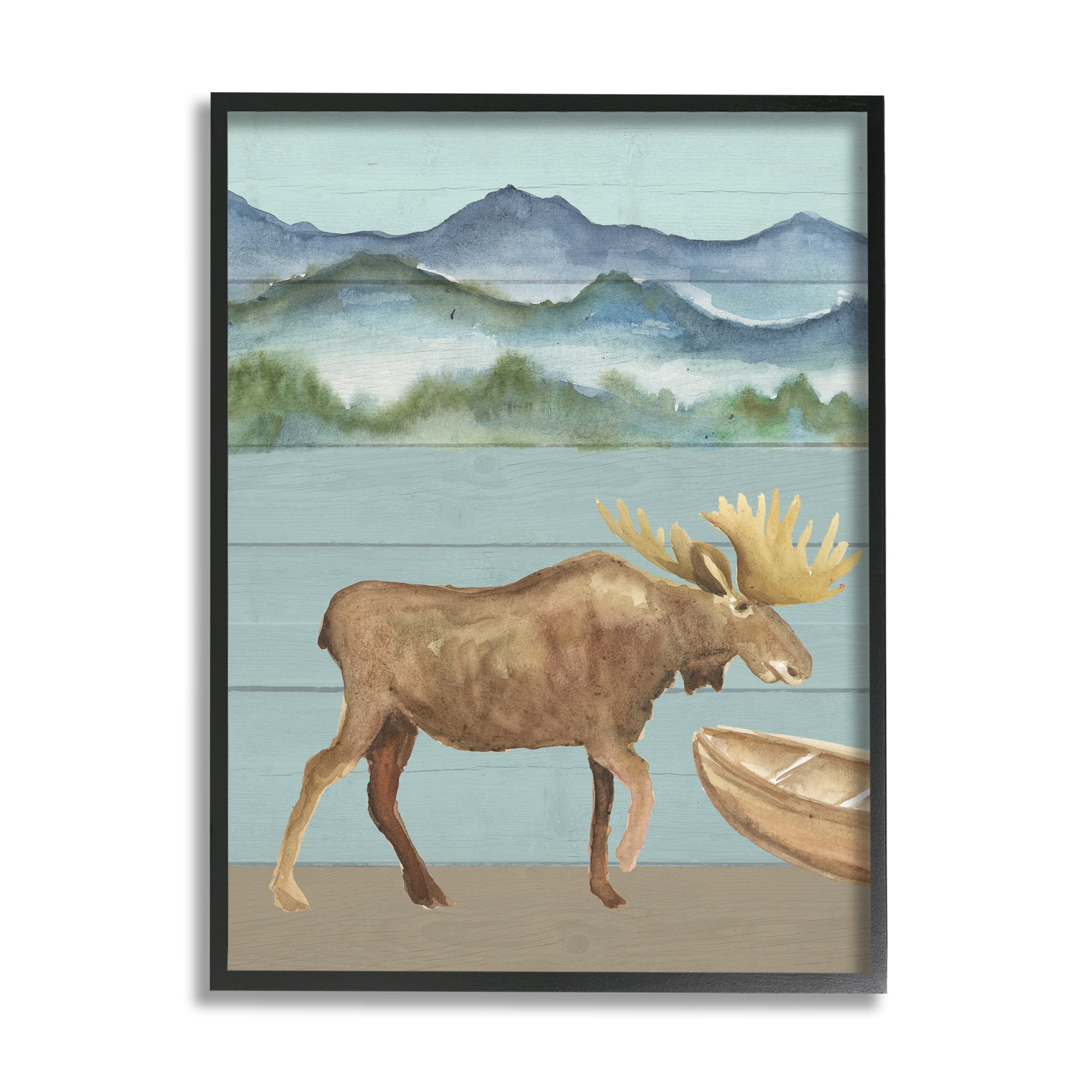 Stupell Industries Rustic Moose at Lake Animals & Insects Painting Black Framed Art Print Wall Art, 11 x 14