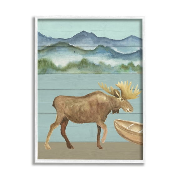 Stupell Industries Rustic Moose at Lake Animals & Insects Painting White Framed Art Print Wall Art, 24 x 30